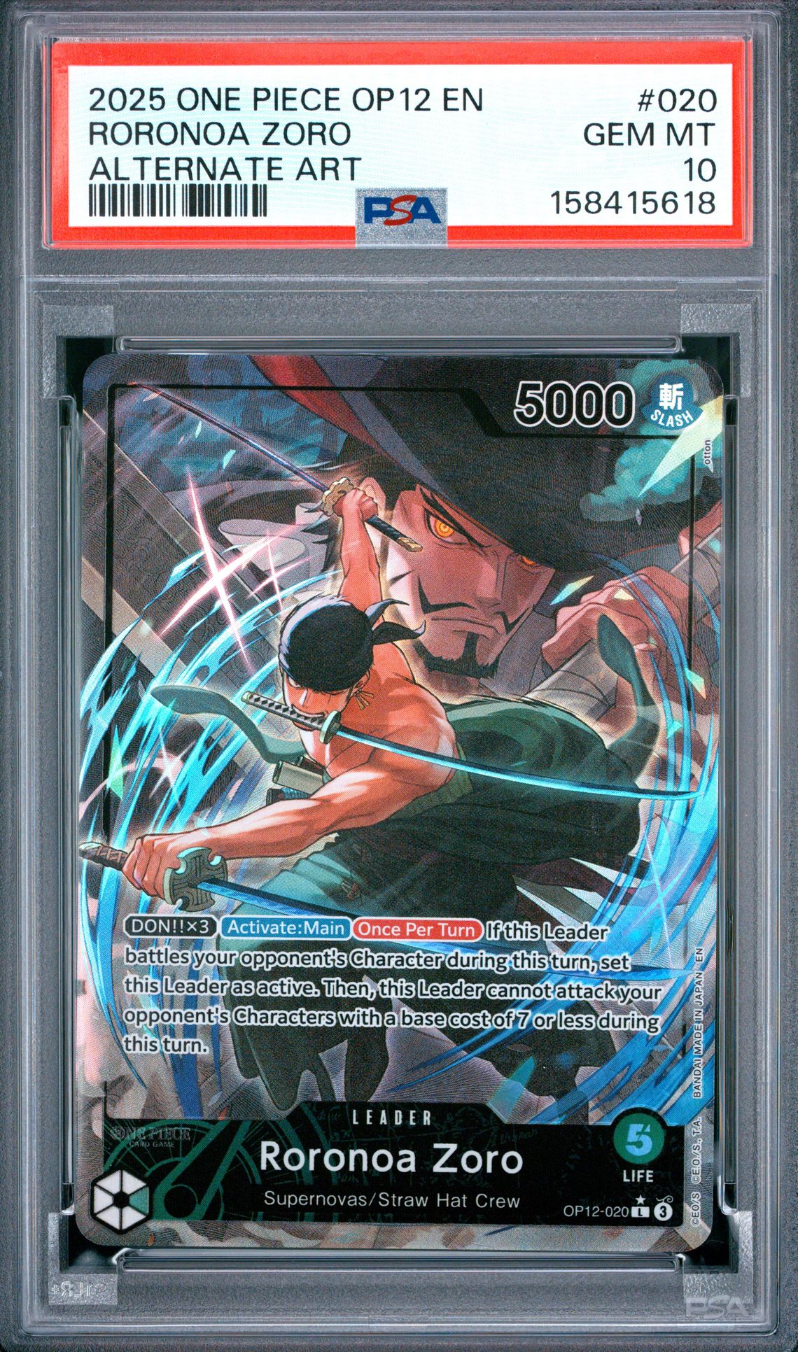 2025 One Piece Op12-Legacy Of The Master Roronoa Zoro #020 (Alternate Art) Gem Mt 10 front