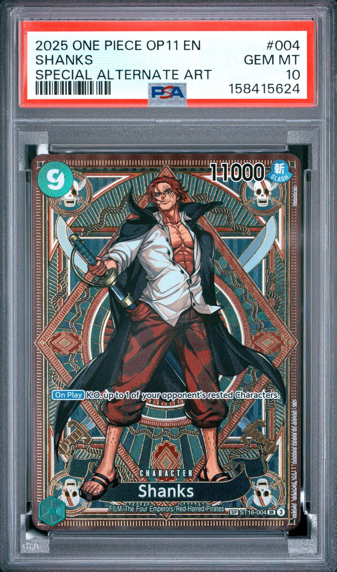 2025 One Piece Op11-A Fist Of Divine Speed Shanks #004 (Special Alternate Art) Gem Mt 10 front