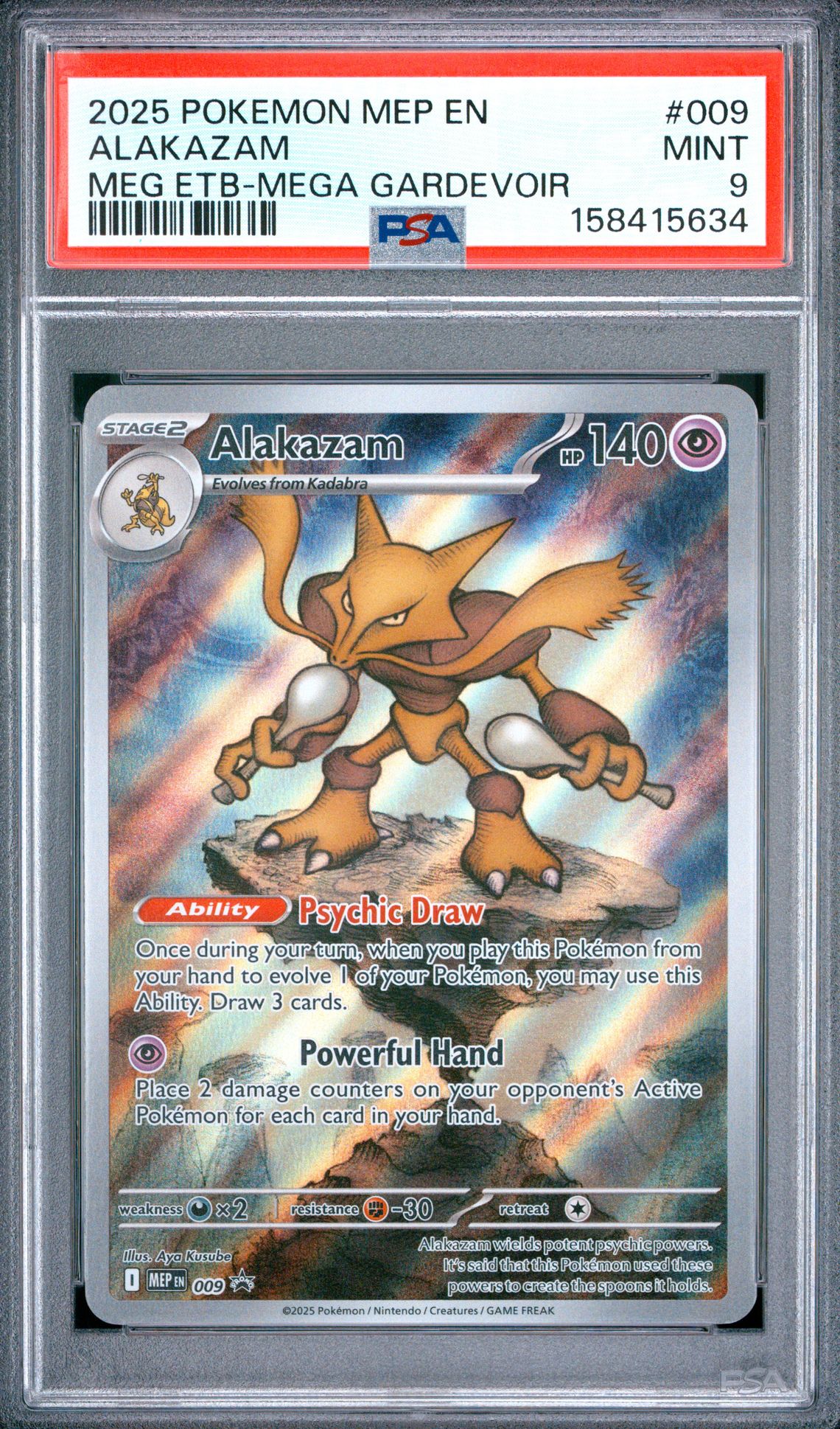 2025 Pokemon Mep En-Me Black Star Promo Alakazam #009 (Meg Etb-Mega Gardevoir) Mint 9 front