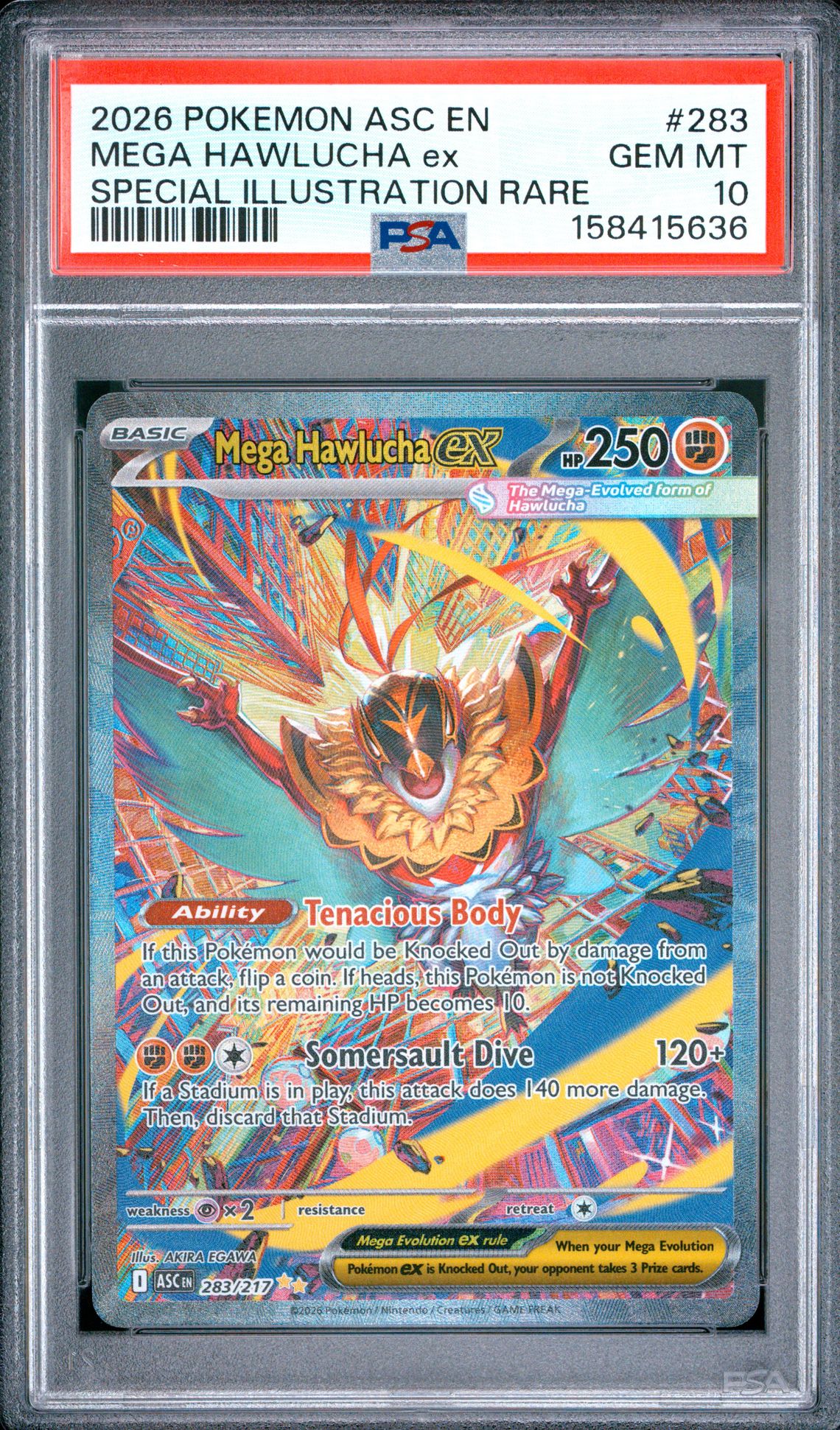 2026 Pokemon Asc En-Ascended Heroes Mega Hawlucha Ex #283 (Special Illustration Rare) Gem Mt 10 front view - PSA graded GEM MT 10
