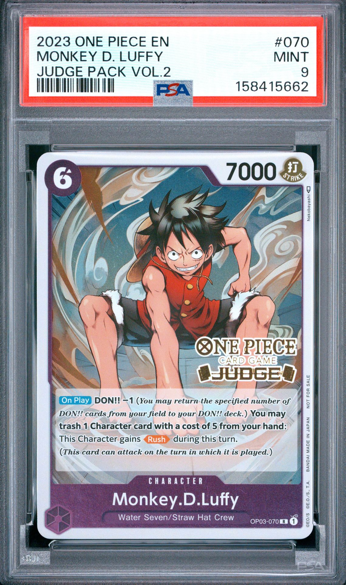 2023 One Piece Judge Pack Volume 2 Monkey D. Luffy #070 Mint 9 front