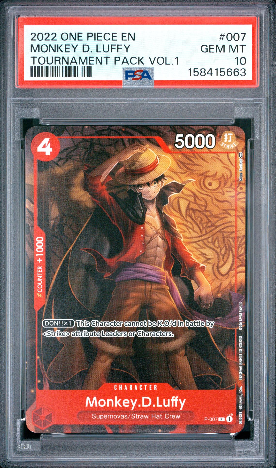 2022 One Piece Promos Monkey D. Luffy #007 (Tournament Pack Vol.1) Gem Mt 10 front
