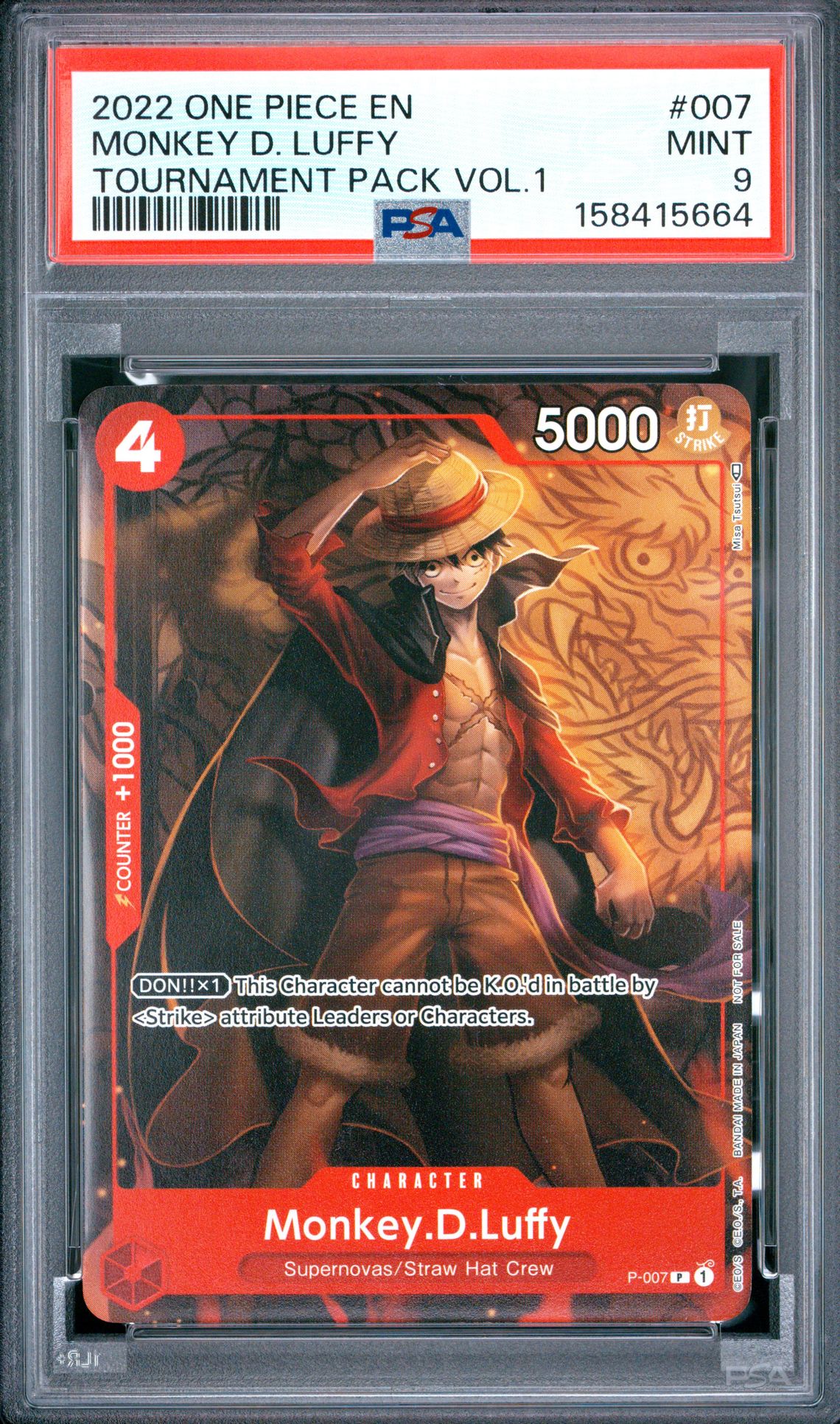 2022 One Piece Promos Monkey D. Luffy #007 (Tournament Pack Vol.1) Mint 9 front