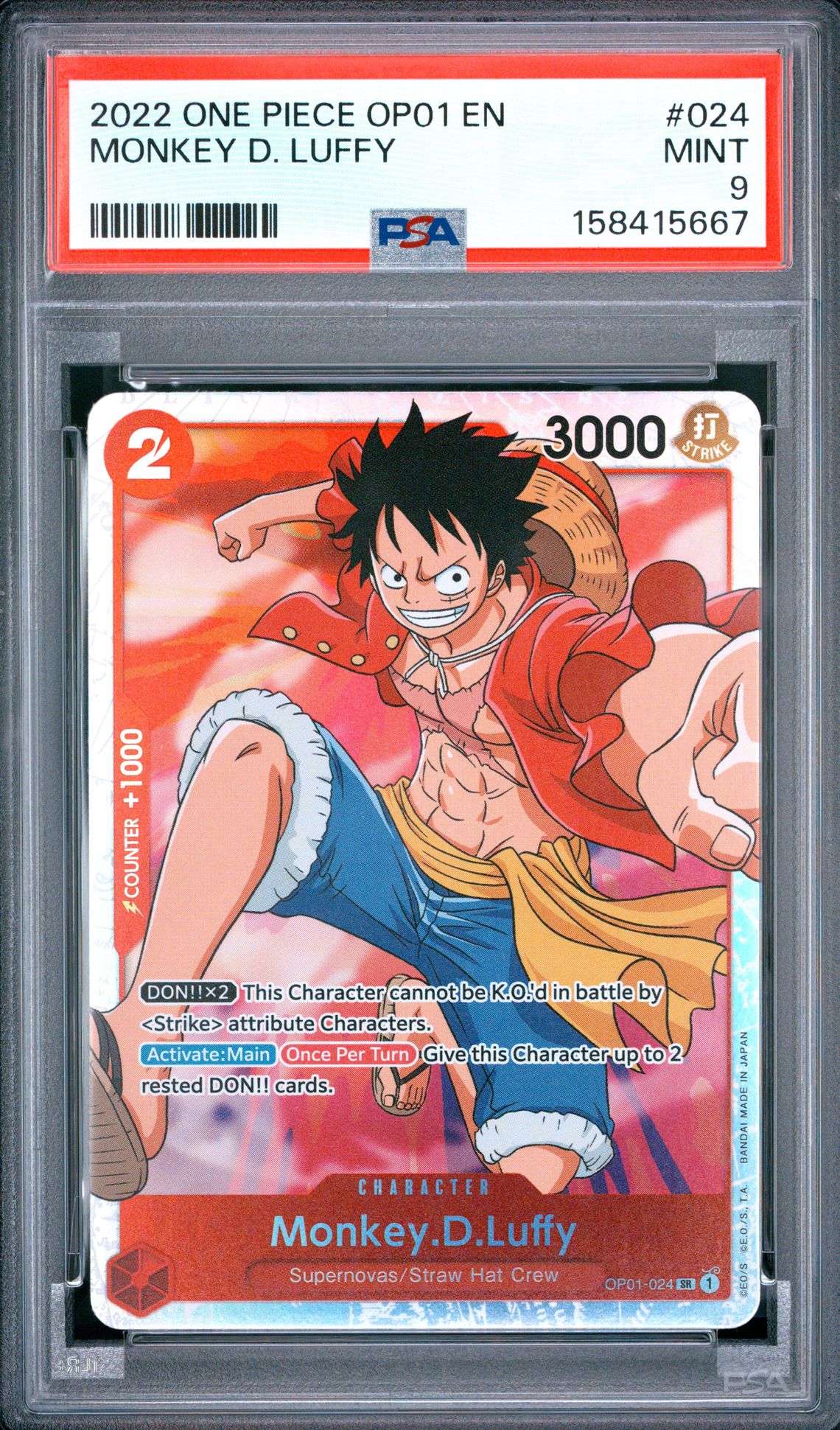 2022 One Piece Op01-Romance Dawn Monkey D. Luffy #024 Mint 9 front