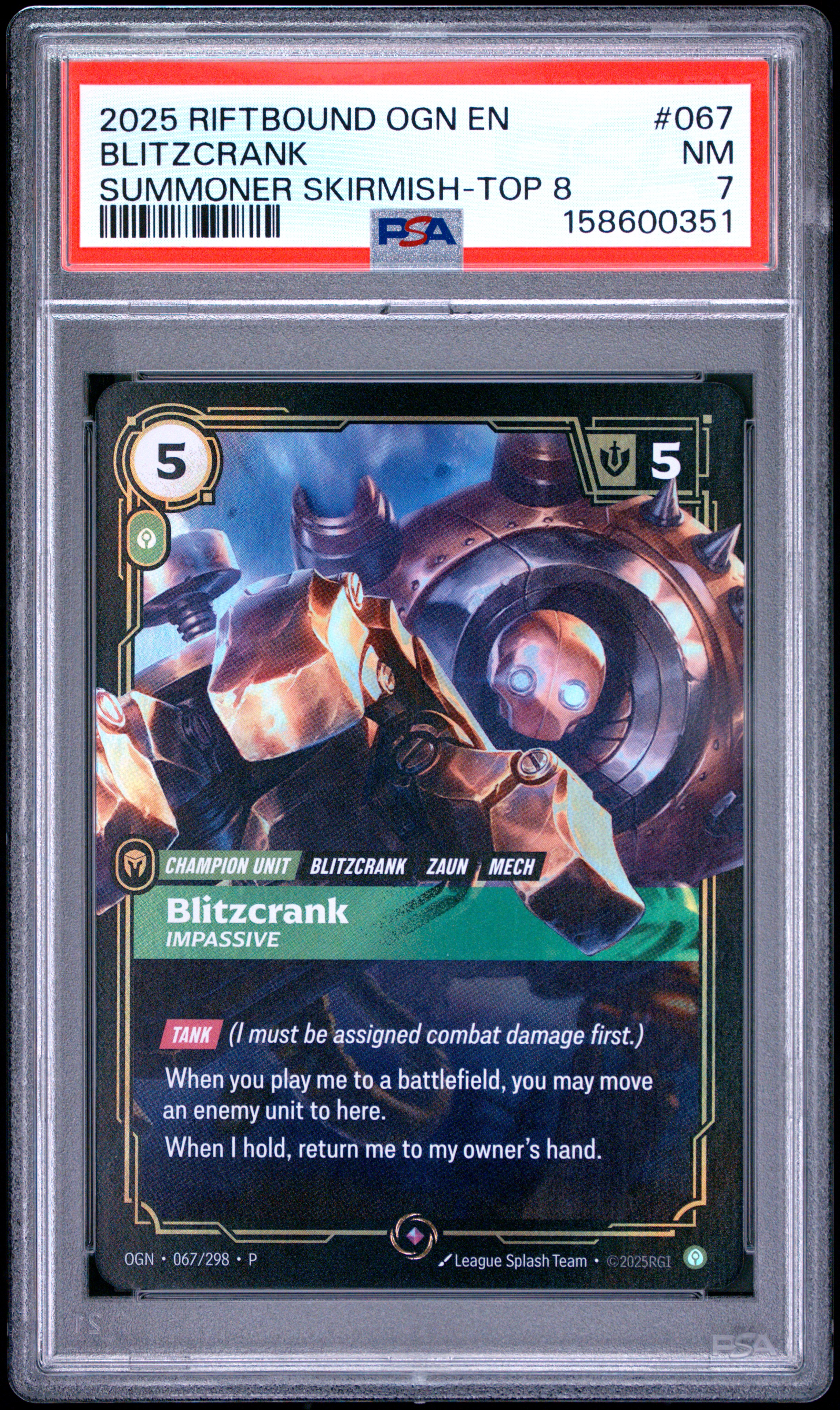 2025 #067 Blitzcrank - Impassive PSA 7 Riftbound: League of Legends Ogn-Origins