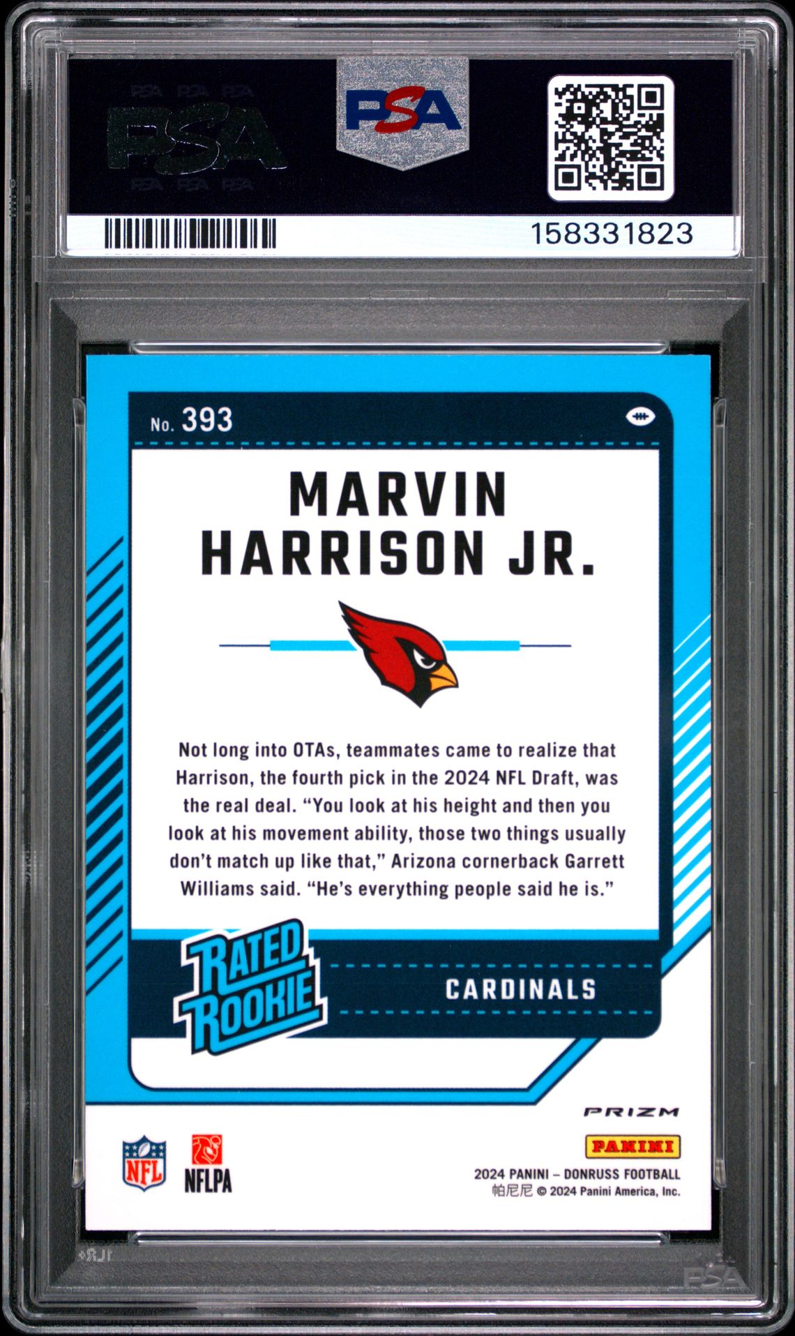 2024 PANINI DONRUSS MARVIN HARRISON JR. OPTIC PREVIEW-RED WAVE 393 GEM MT 10 back