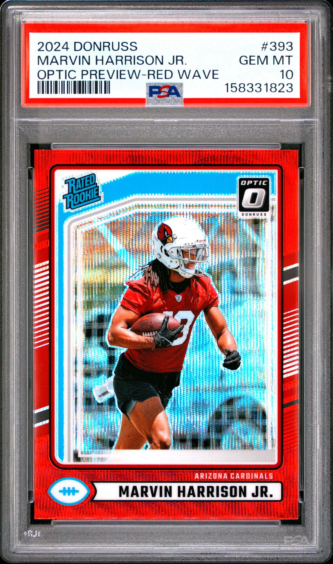 2024 PANINI DONRUSS MARVIN HARRISON JR. OPTIC PREVIEW-RED WAVE 393 GEM MT 10 front