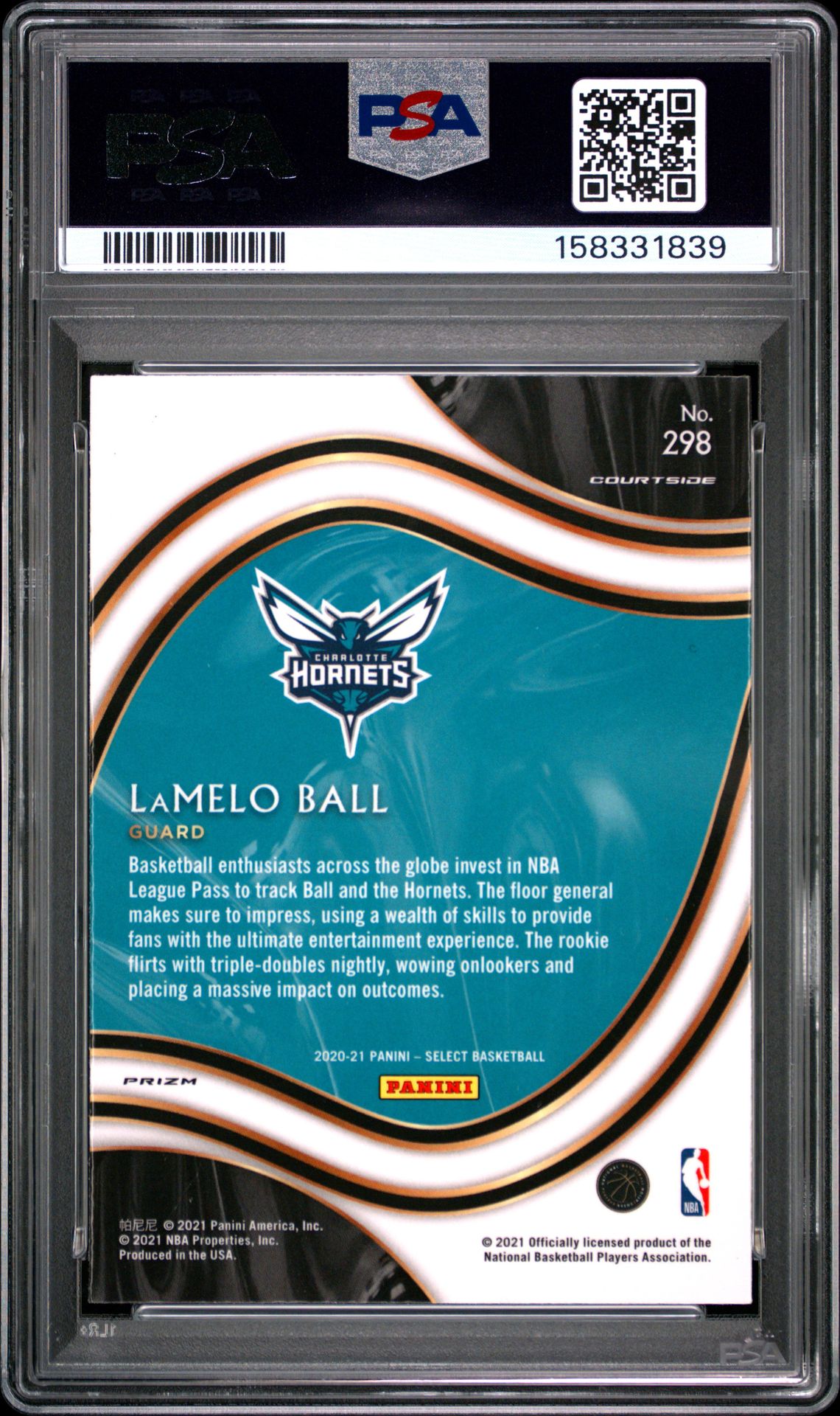 2020 PANINI SELECT LaMELO BALL RED/WHITE/ORANGE SHIMMER 298 GEM MT 10 back