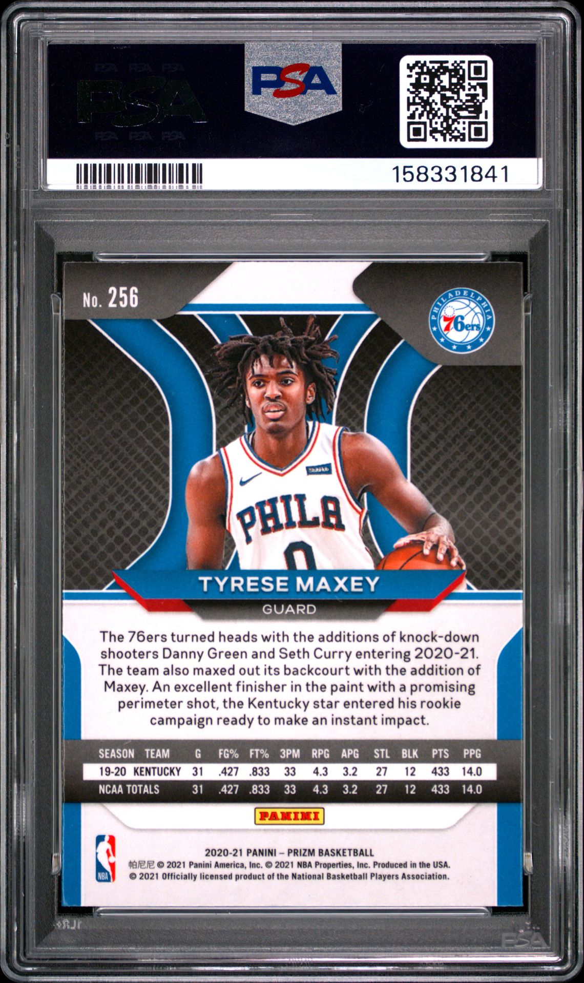 2020 Panini Prizm Tyrese Maxey #256 Gem Mt 10 back
