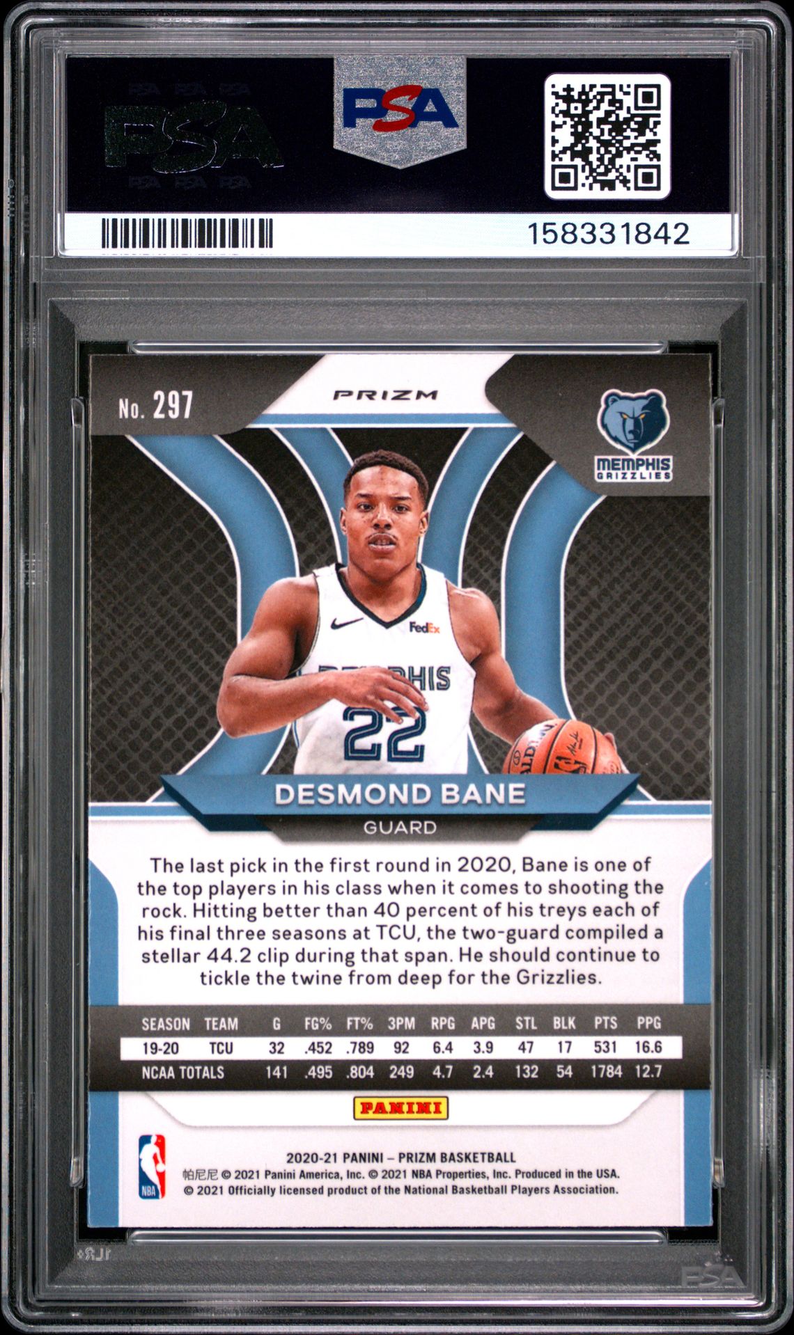 2020 Panini Prizm Desmond Bane #297 (Hyper Prizm) Mint 9 back