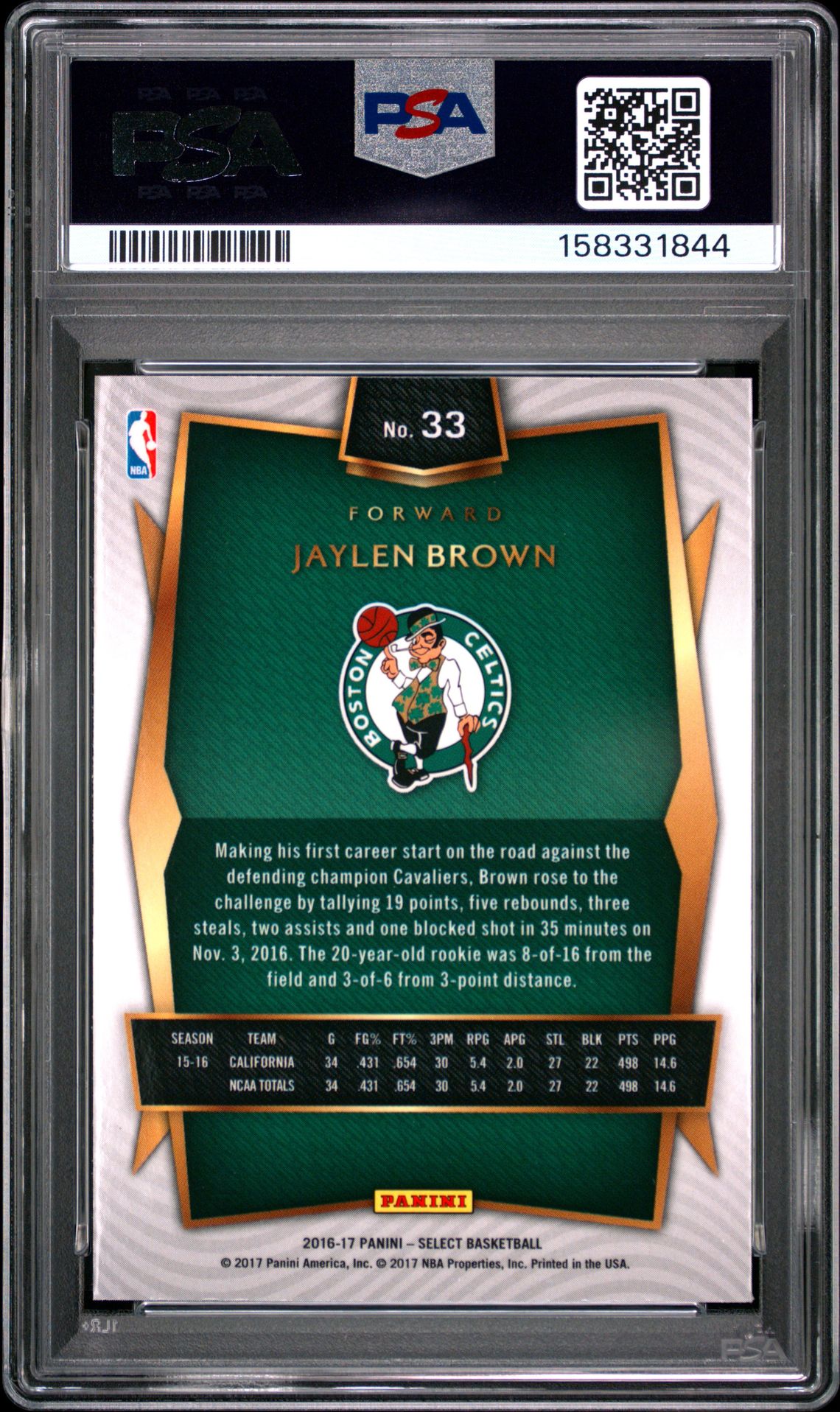 2016 Panini Select Jaylen Brown #33 Nm-Mt 8 back