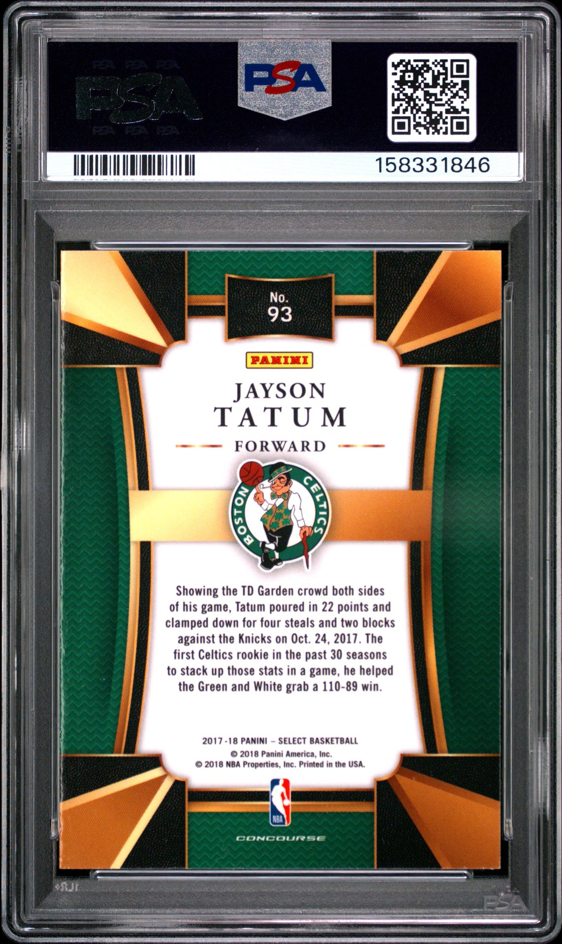 2017 Panini Select Jayson Tatum #93 Mint 9 back