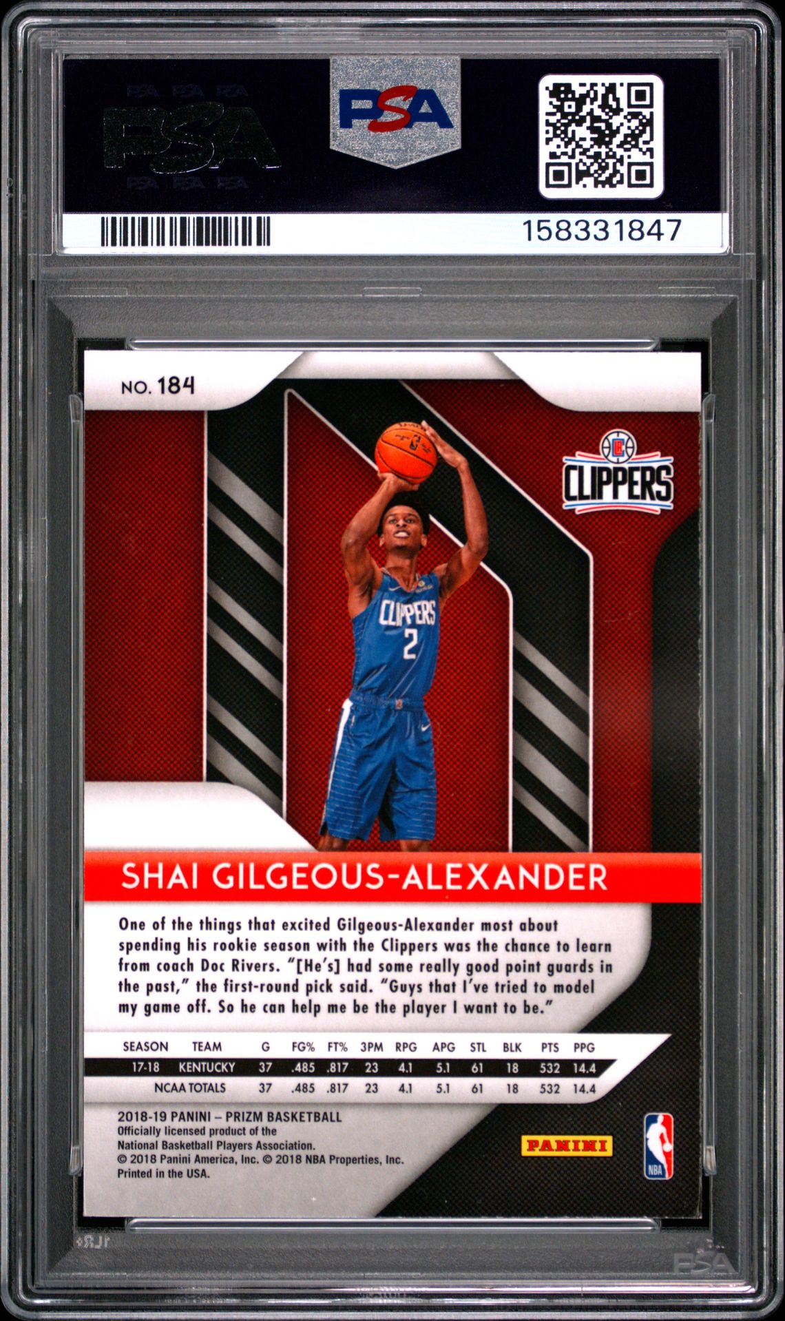 2018 Panini Prizm S.gilgeous-Alexander #184 Mint 9 back