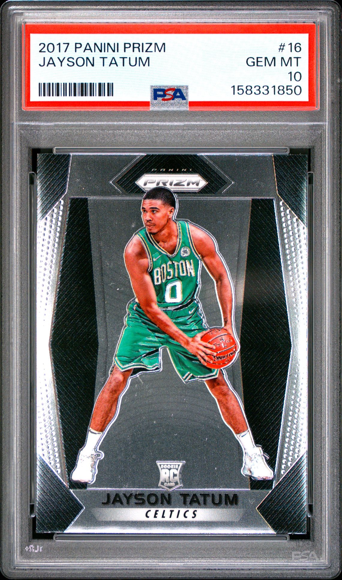 2017 Panini Prizm Jayson Tatum #16 Gem Mt 10 front view - PSA graded GEM MT 10