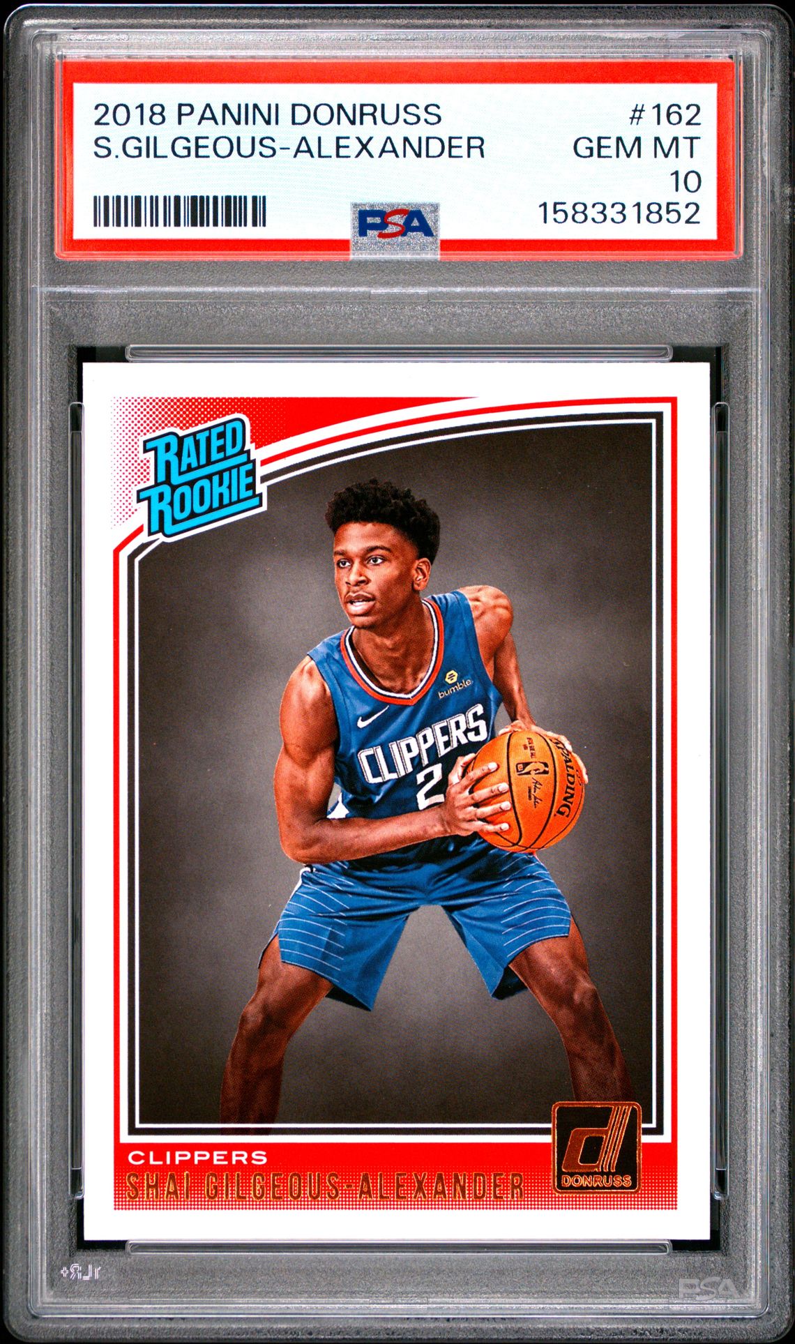 2018 Panini Donruss S.gilgeous-Alexander #162 Gem Mt 10 front view - PSA graded GEM MT 10