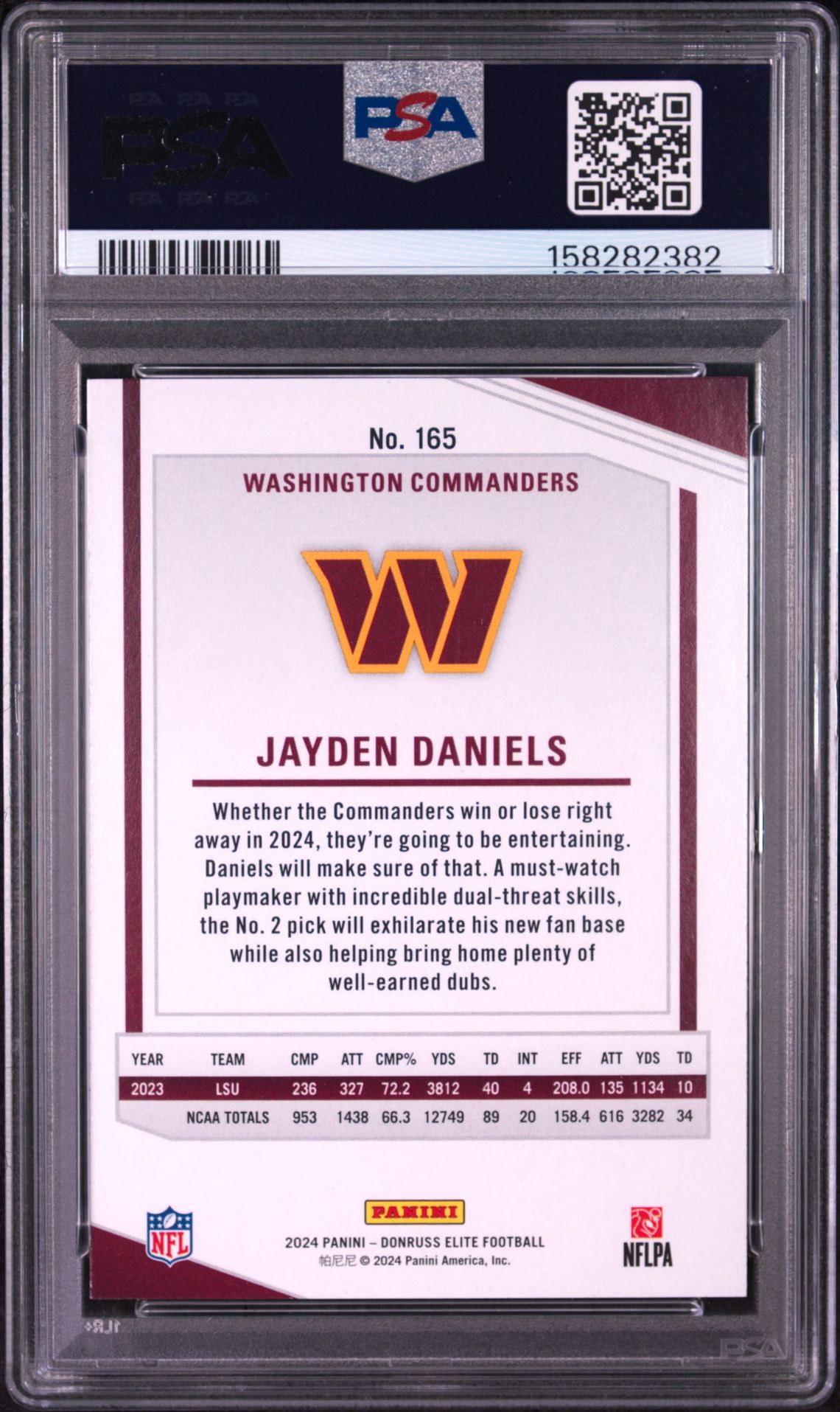 2024 Panini Donruss Elite Jayden Daniels #165 (Pink) Mint 9 back