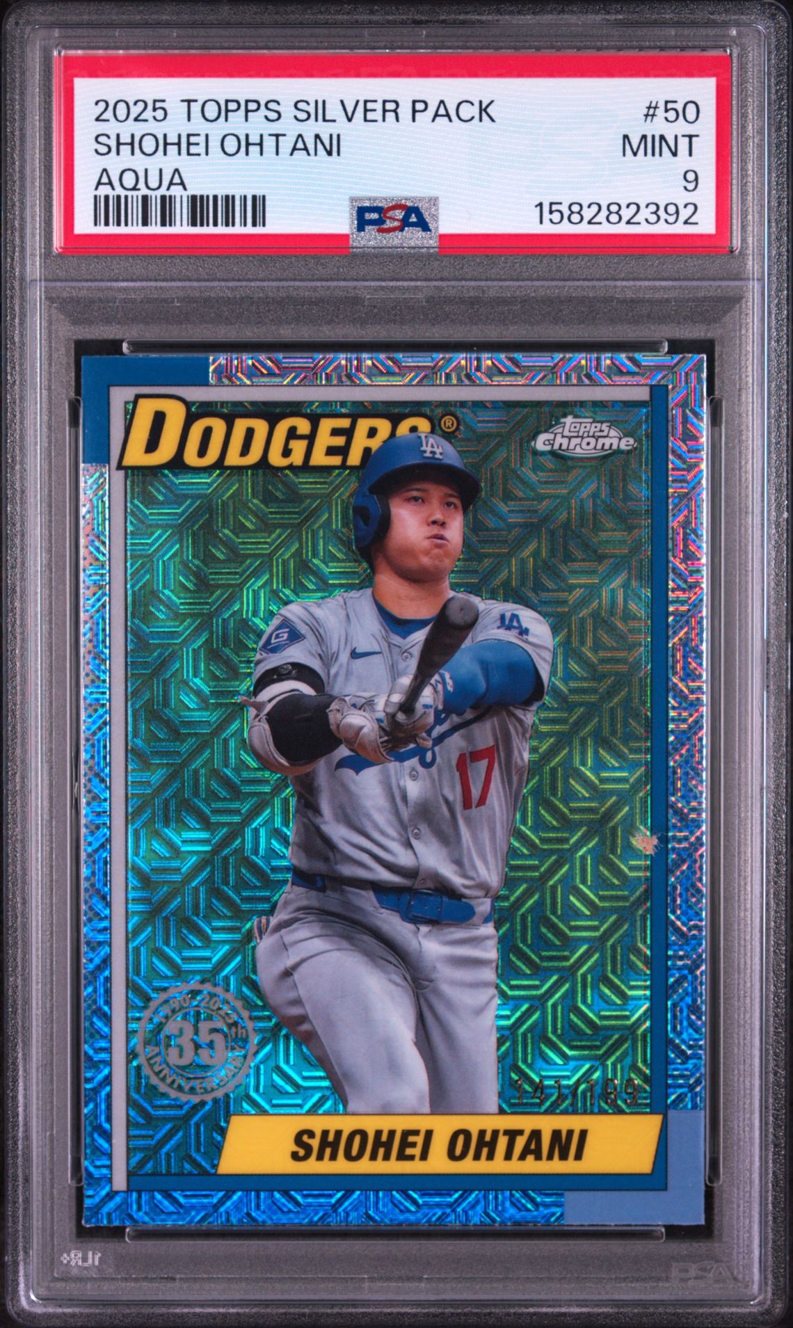 2025 Topps Silver Pack 1990 Chrome Promo Shohei Ohtani #50 (Aqua) Mint 9 front