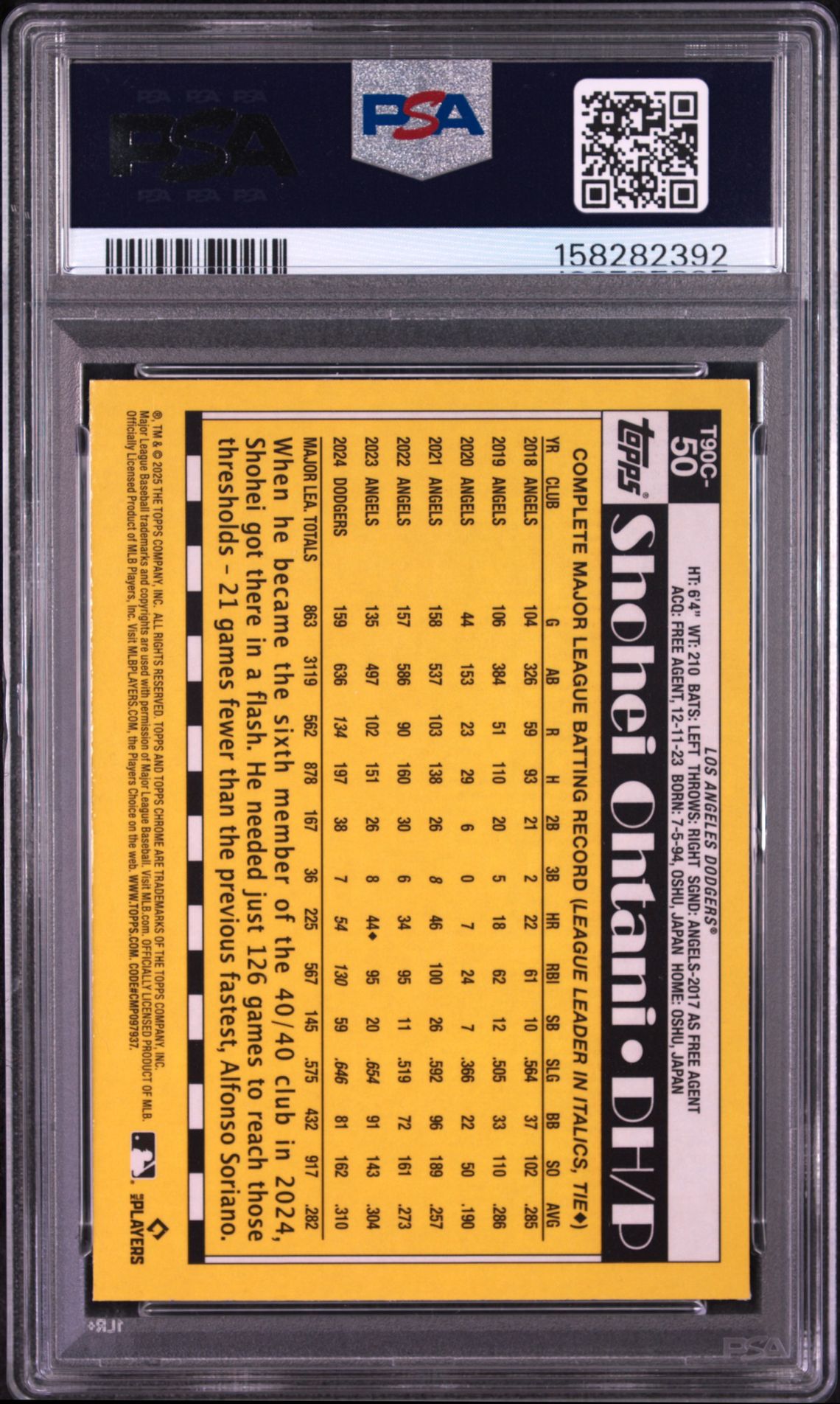 2025 Topps Silver Pack 1990 Chrome Promo Shohei Ohtani #50 (Aqua) Mint 9 back
