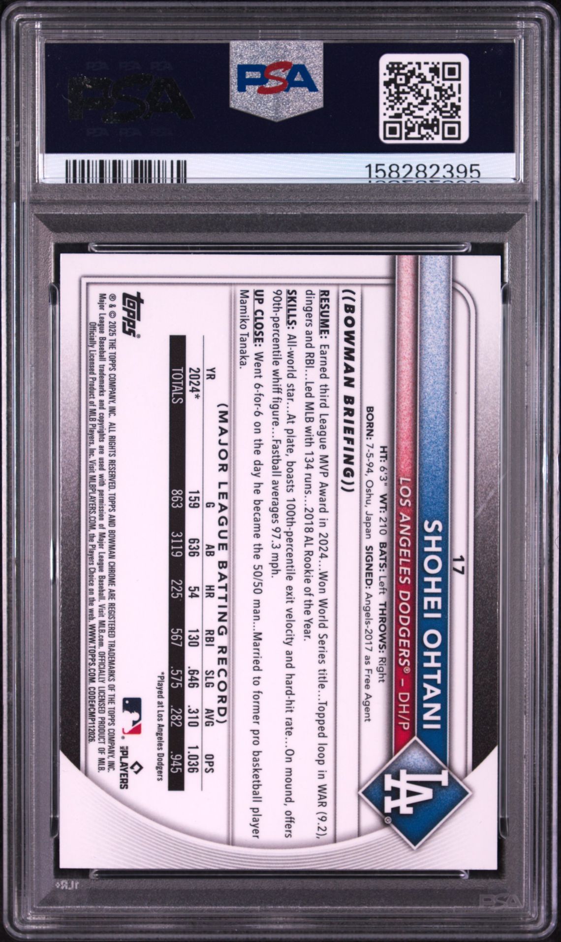 2025 Bowman Chrome Shohei Ohtani #17 Mint 9 back