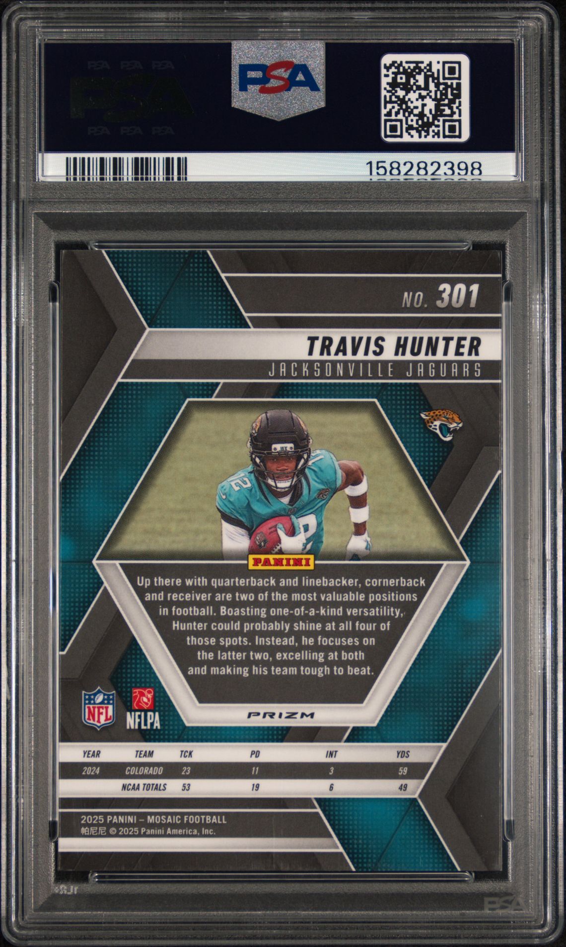 2025 Panini Mosaic Travis Hunter #301 (Genesis) Mint 9 back