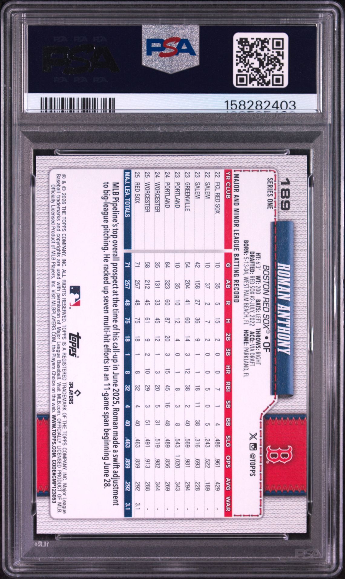 2026 Topps Roman Anthony #189 Nm-Mt 8 back