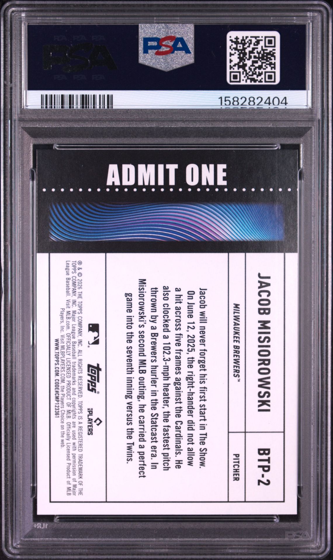 2026 Topps Big Ticket Player Jacob Misiorowski #2 Mint 9 back