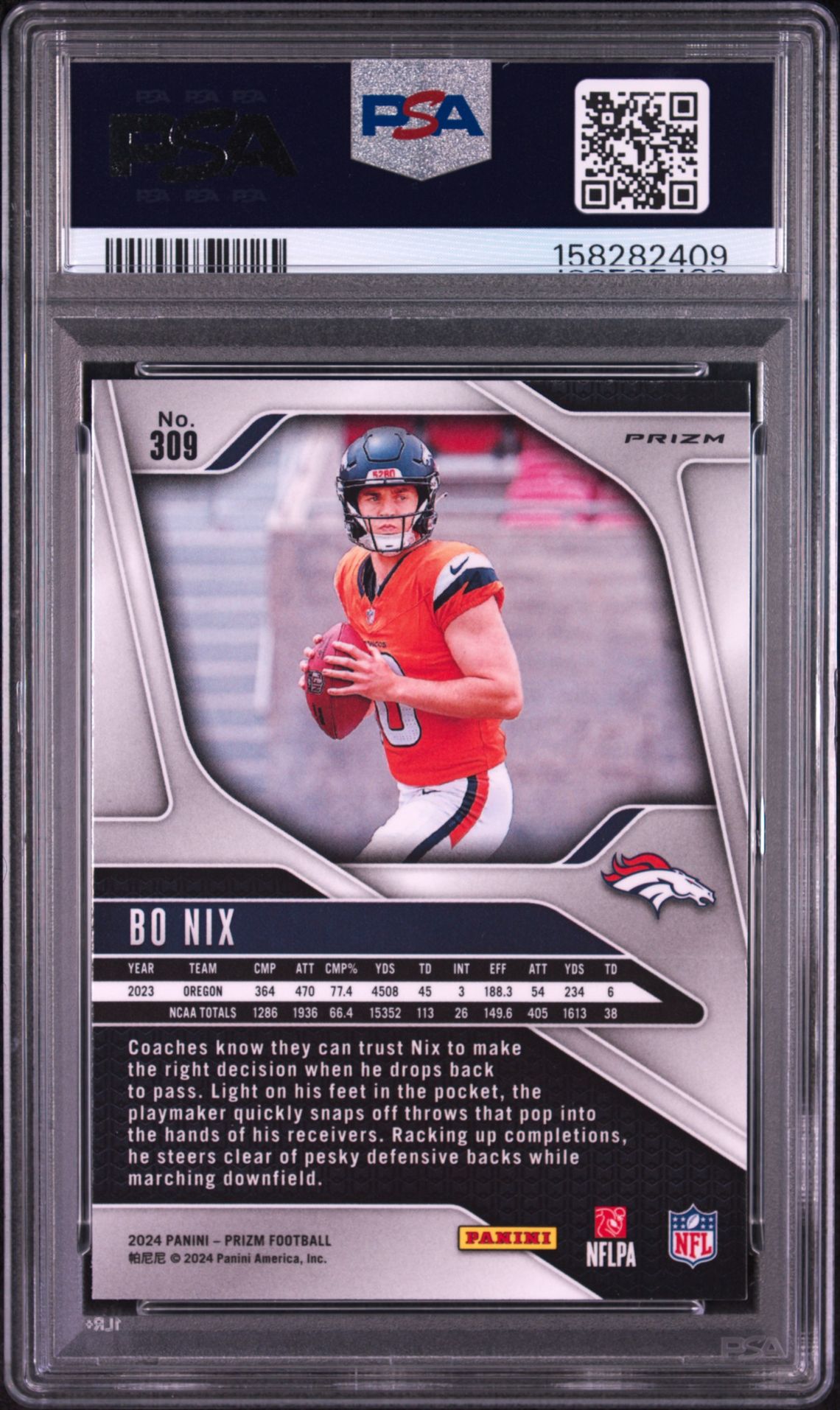 2024 Panini Prizm Bo Nix #309 (Silver Prizm) Nm-Mt 8 back