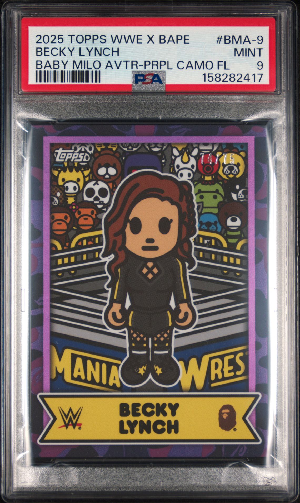 2025 Topps Wwe X Bape Baby Milo Avatar Becky Lynch #Bma-9 (Baby Milo Avtr-Prpl Camo Fl) Mint 9 front