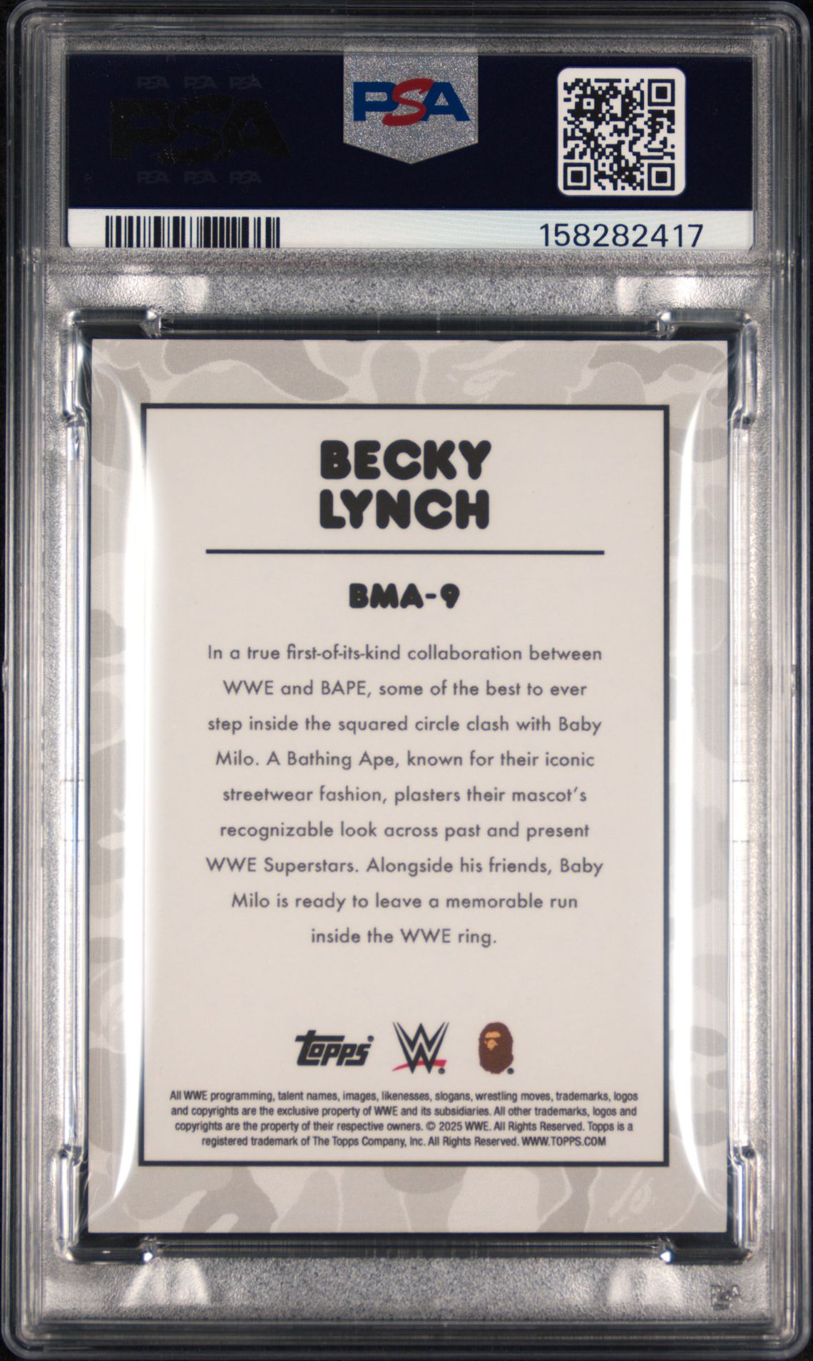 2025 Topps Wwe X Bape Baby Milo Avatar Becky Lynch #Bma-9 (Baby Milo Avtr-Prpl Camo Fl) Mint 9 back