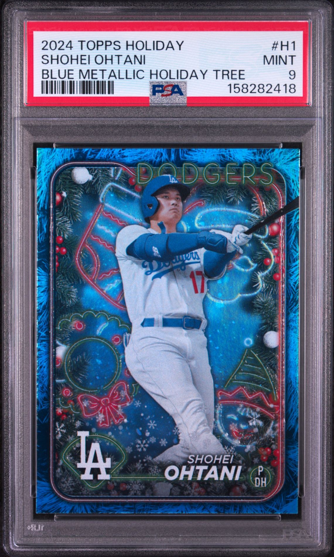 2024 Topps Holiday Shohei Ohtani #H1 (Blue Metallic Holiday Tree) Mint 9 front