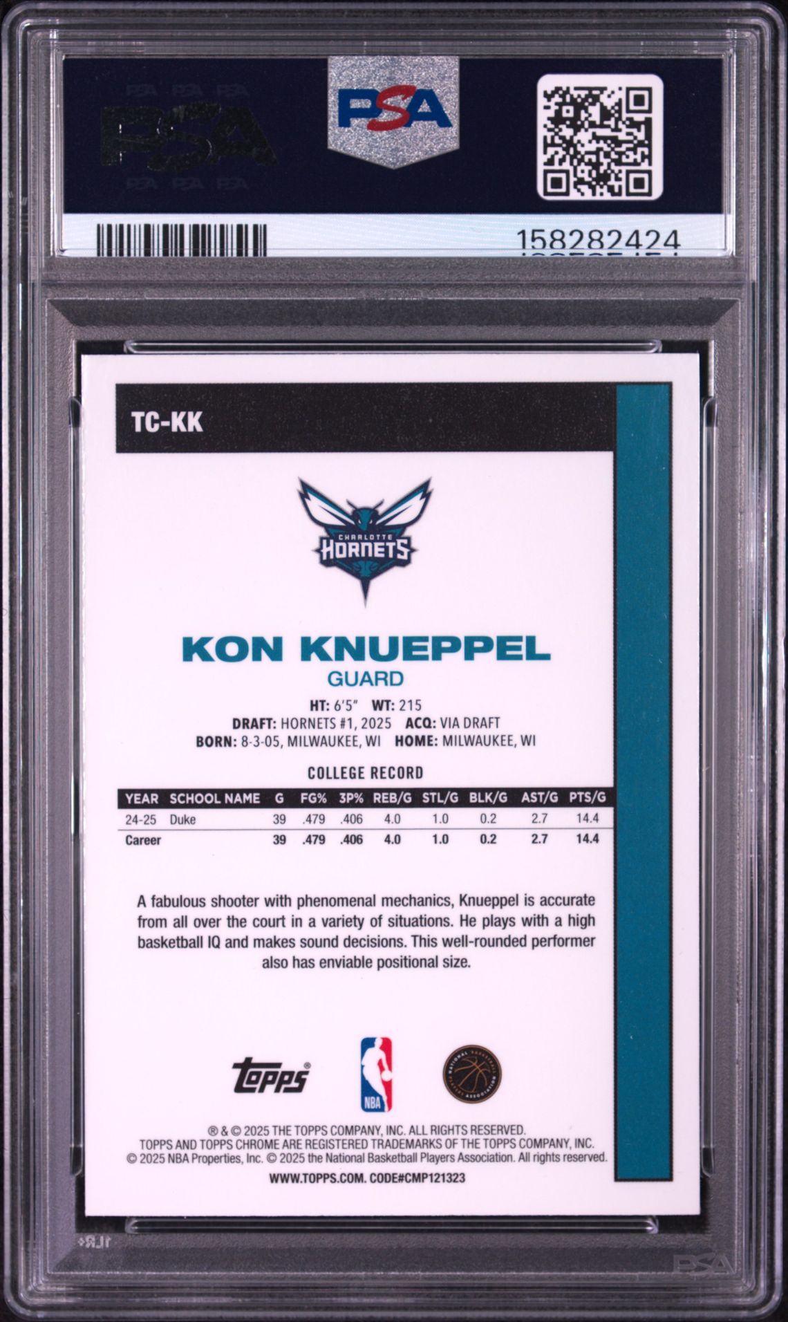 2025 Topps Silver Pack 1980-81 Topps Chrome Basketball Kon Knueppel #Tc-Kk Mint 9 back