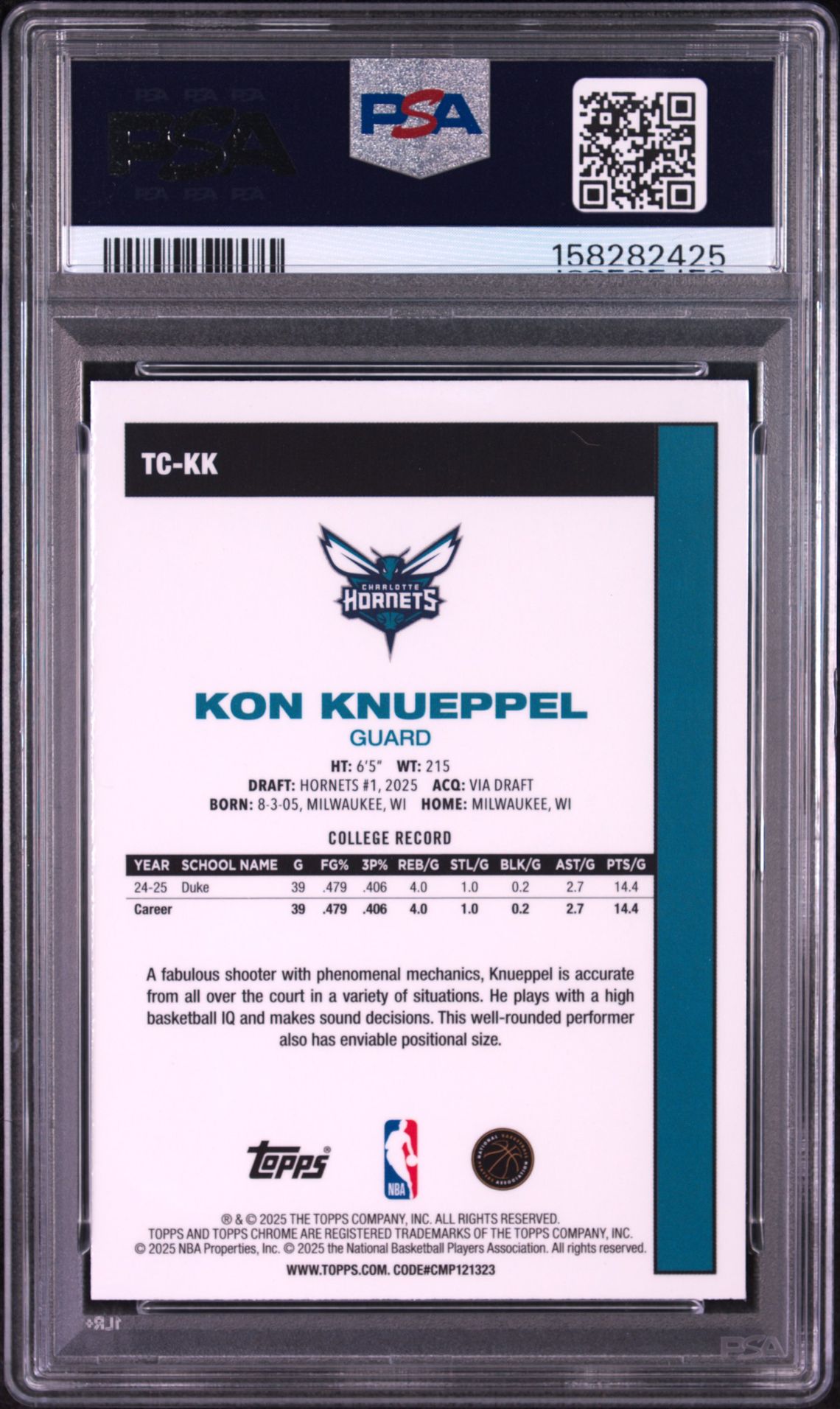 2025 Topps Silver Pack 1980-81 Topps Chrome Basketball Kon Knueppel #Tc-Kk Mint 9 back