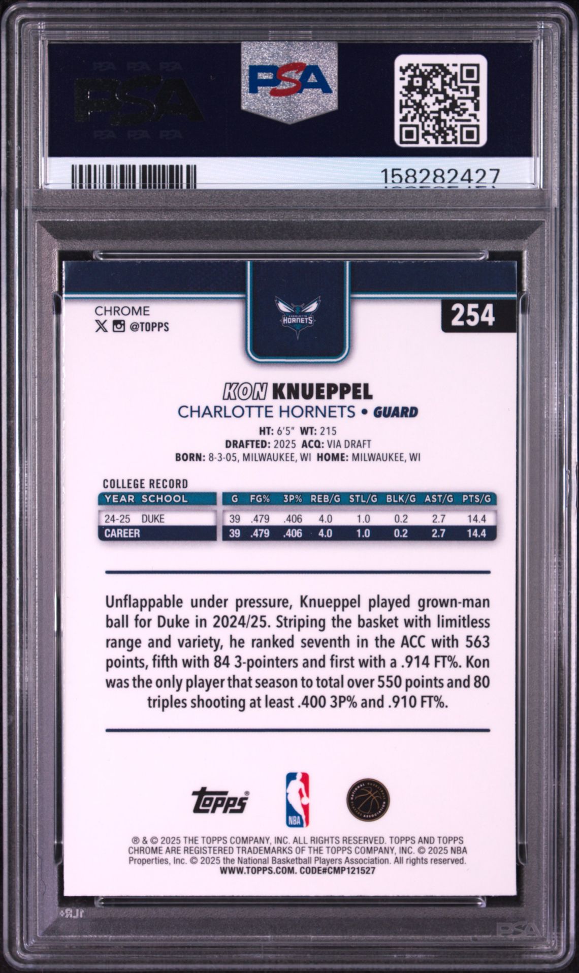 2025 Topps Chrome Kon Knueppel #254 (Pulsar) Mint 9 back