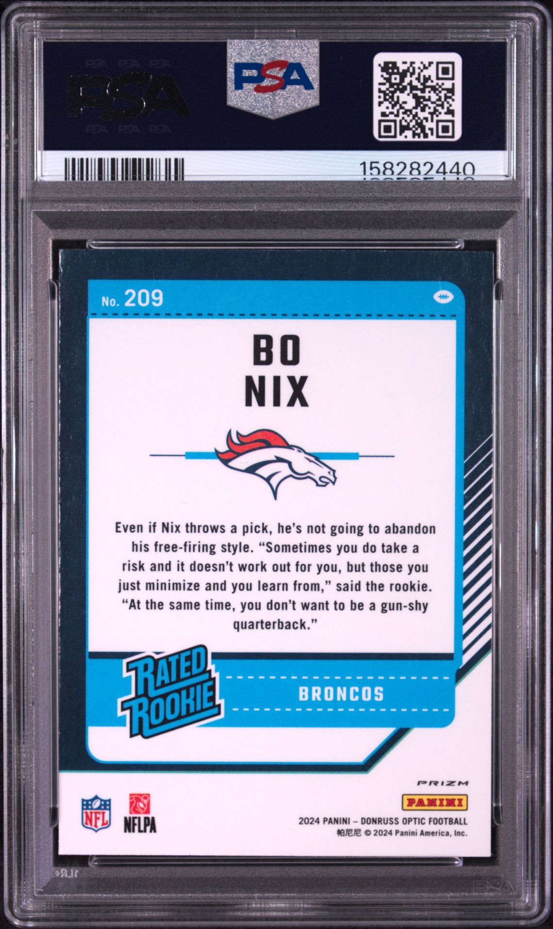 2024 Panini Donruss Optic Bo Nix #209 (Freedom) Mint 9 back
