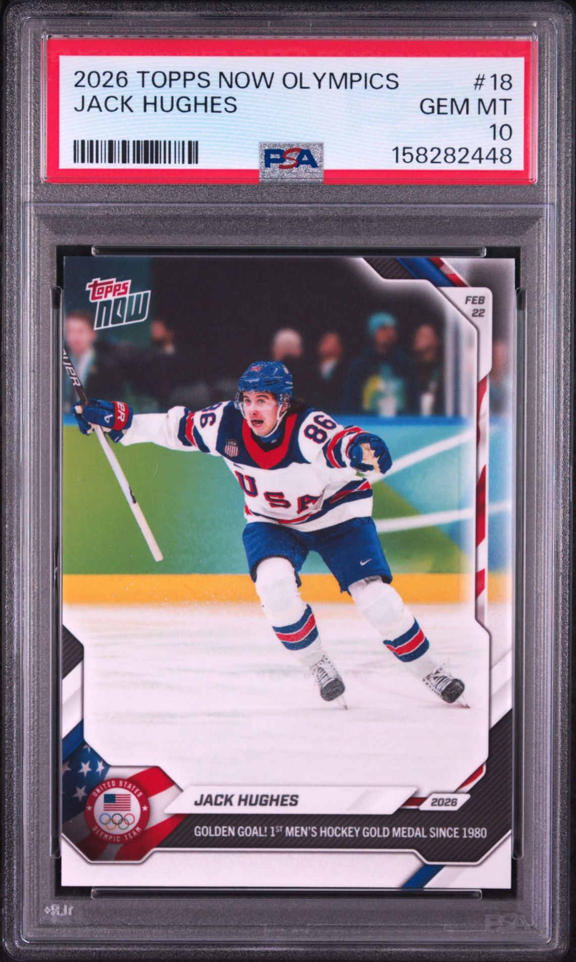 2026 Topps Now 2026 Olympics Jack Hughes #18 Gem Mt 10 front