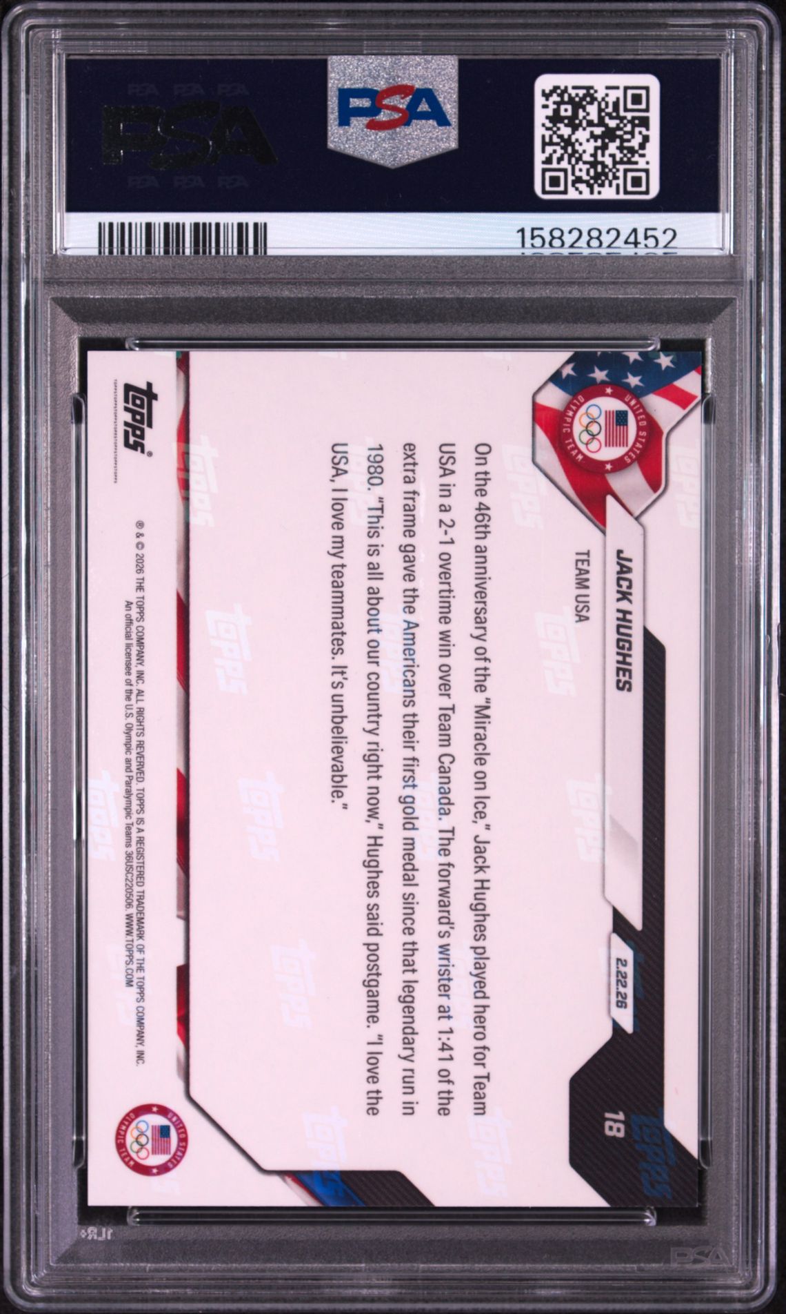 2026 Topps Now 2026 Olympics Jack Hughes #18 Mint 9 back