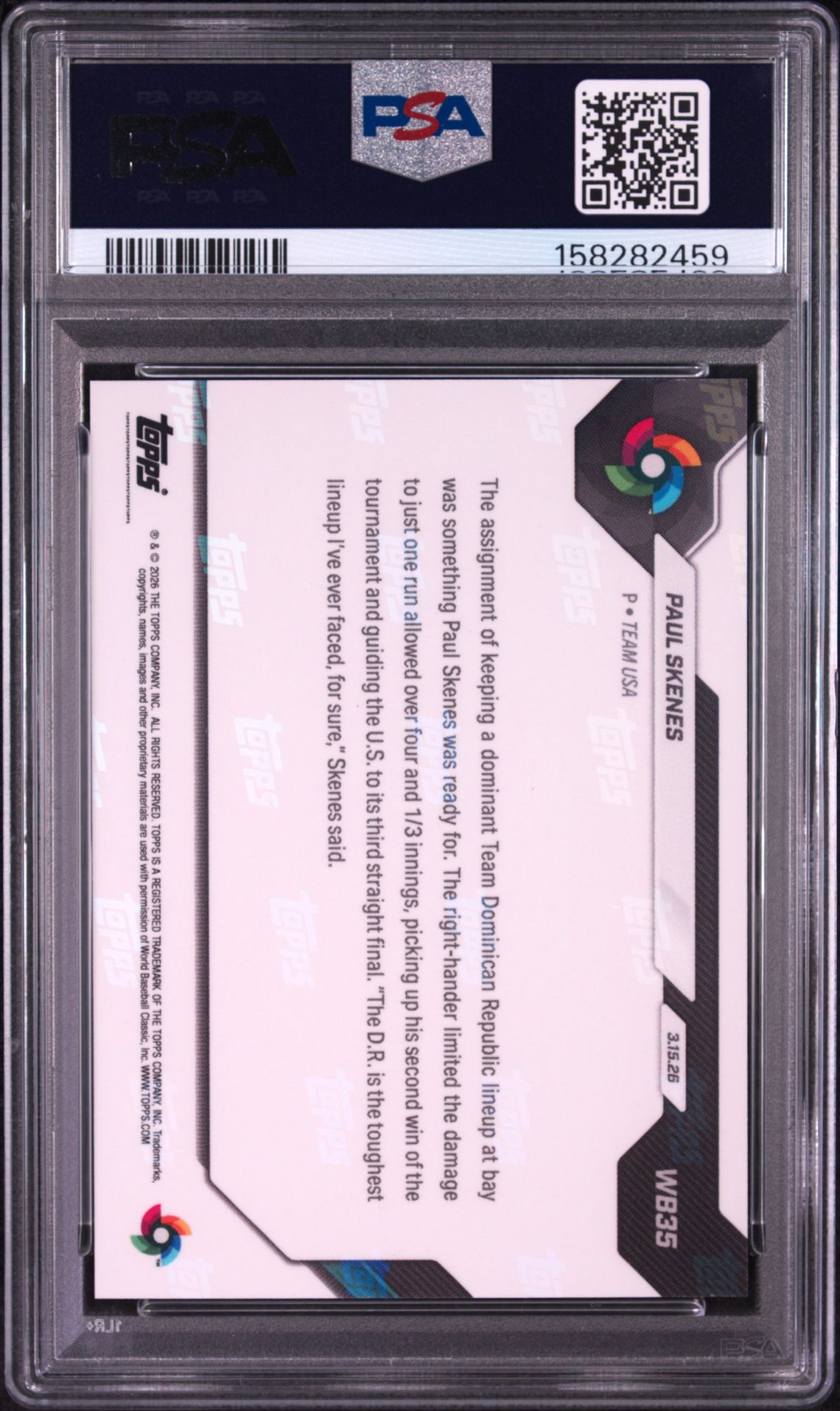 2026 Topps Now World Baseball Classic Paul Skenes #Wb35 Mint 9 back