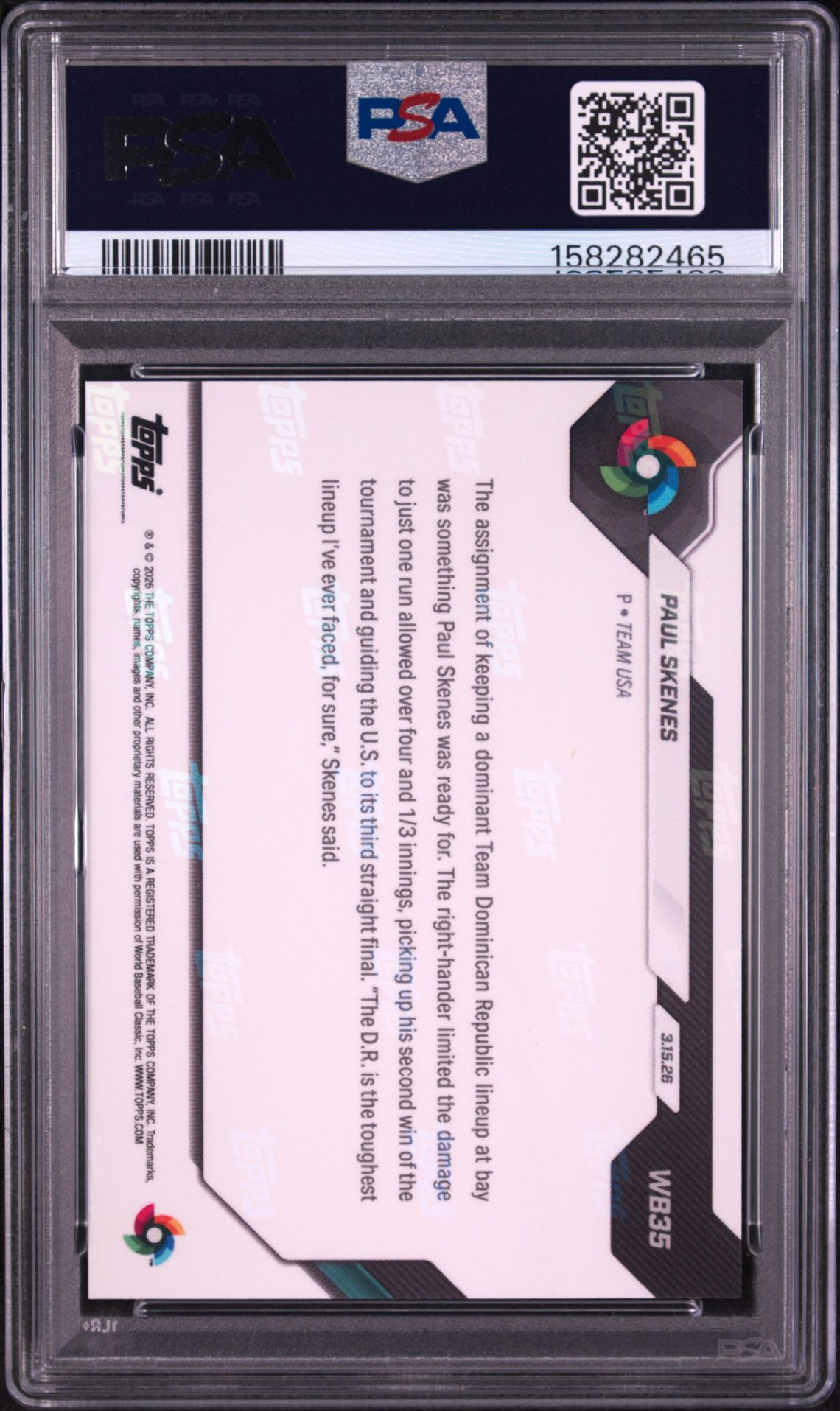 2026 TOPPS NOW WORLD BASEBALL CLASSIC PAUL SKENES  WB35 GEM MT 10 back