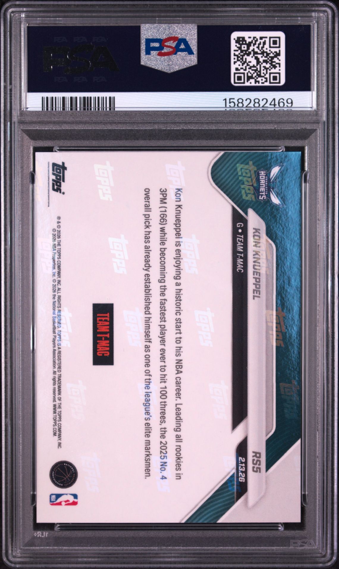 2026 Topps Now Rising Stars Kon Knueppel #5 Gem Mt 10 back view - PSA certificate #158282469