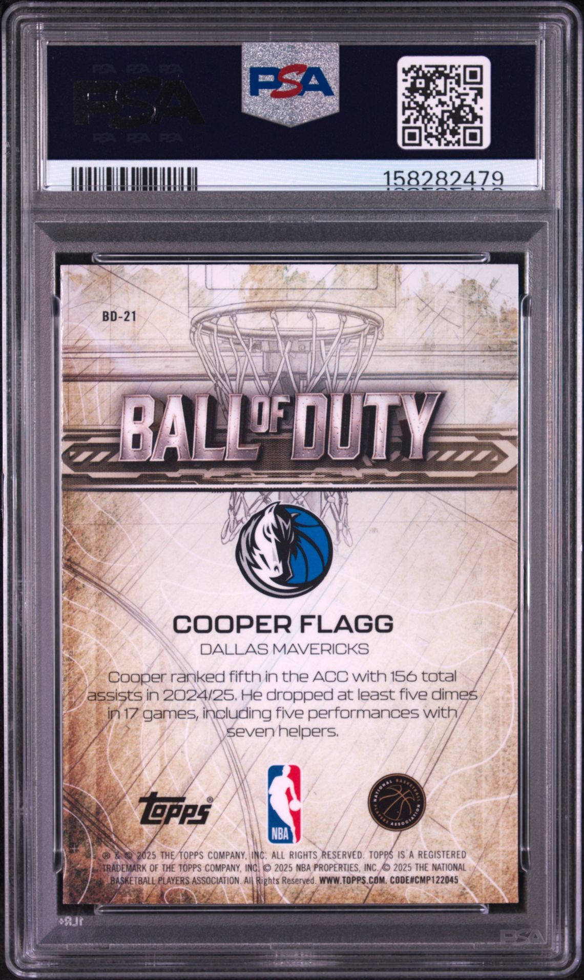 2025 Topps Chrome Ball Of Duty Cooper Flagg #Bd-21 Gem Mt 10 back view - PSA certificate #158282479