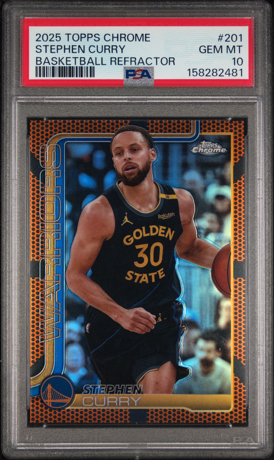 2025 Topps Chrome Stephen Curry #201 (Basketball Refractor) Gem Mt 10 front view - PSA graded GEM MT 10