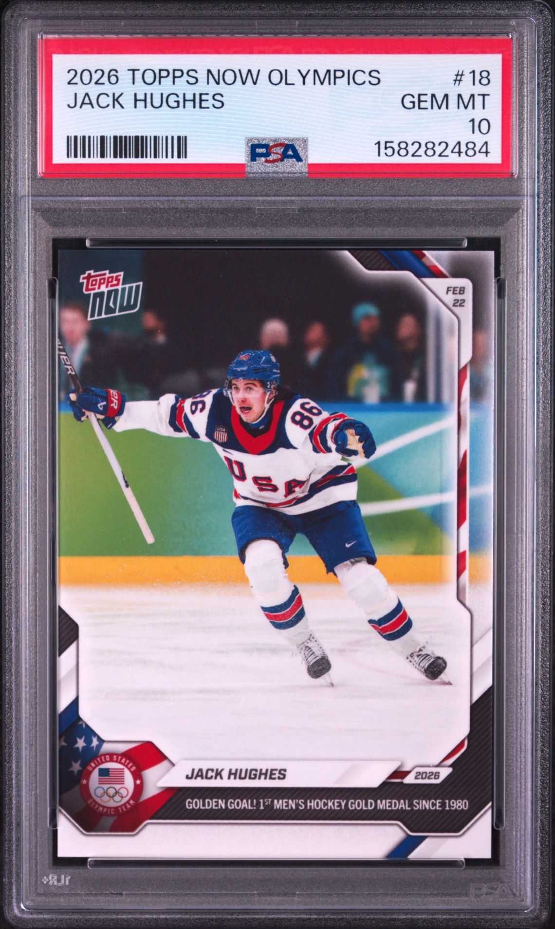 2026 Topps Now 2026 Olympics Jack Hughes #18 Gem Mt 10 front