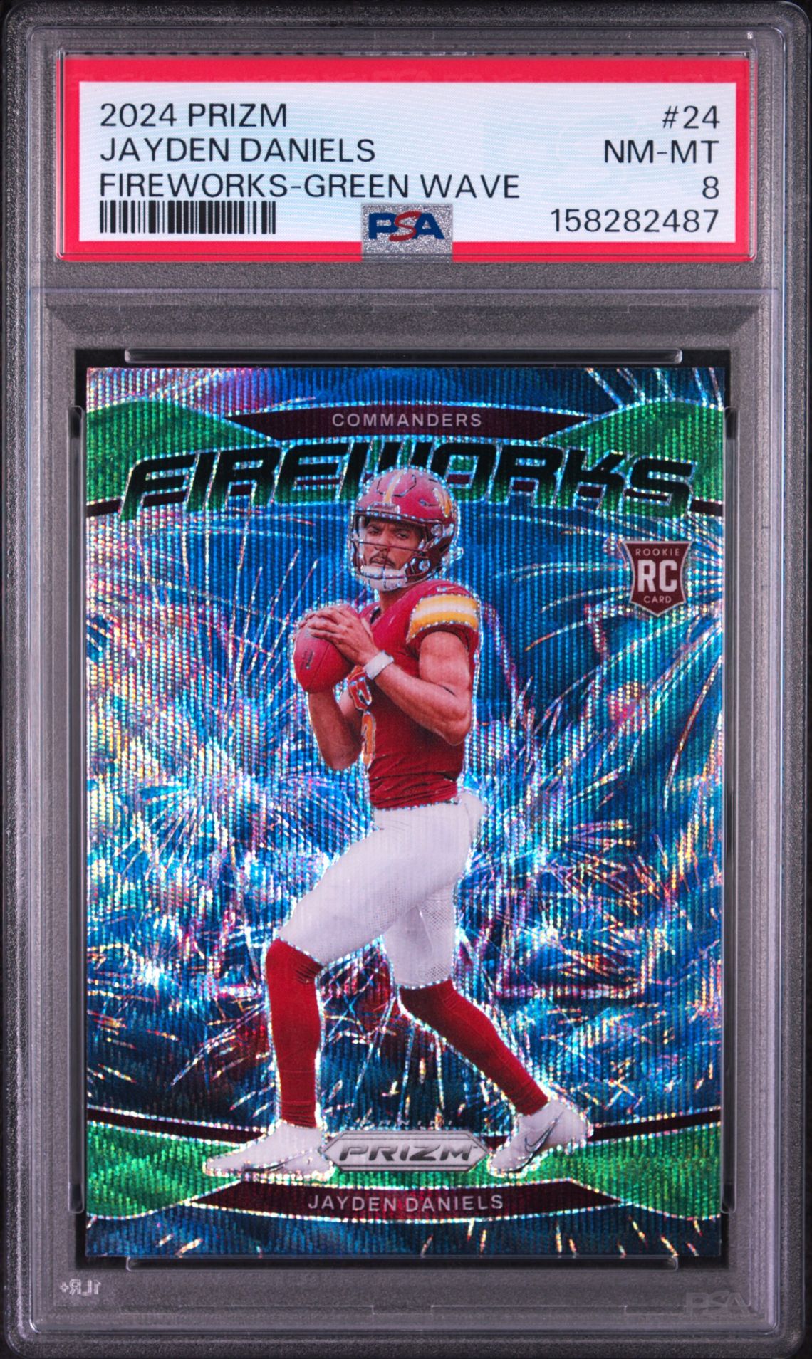 2024 Panini Prizm Fireworks Jayden Daniels #24 (Fireworks-Green Wave) Nm-Mt 8 front