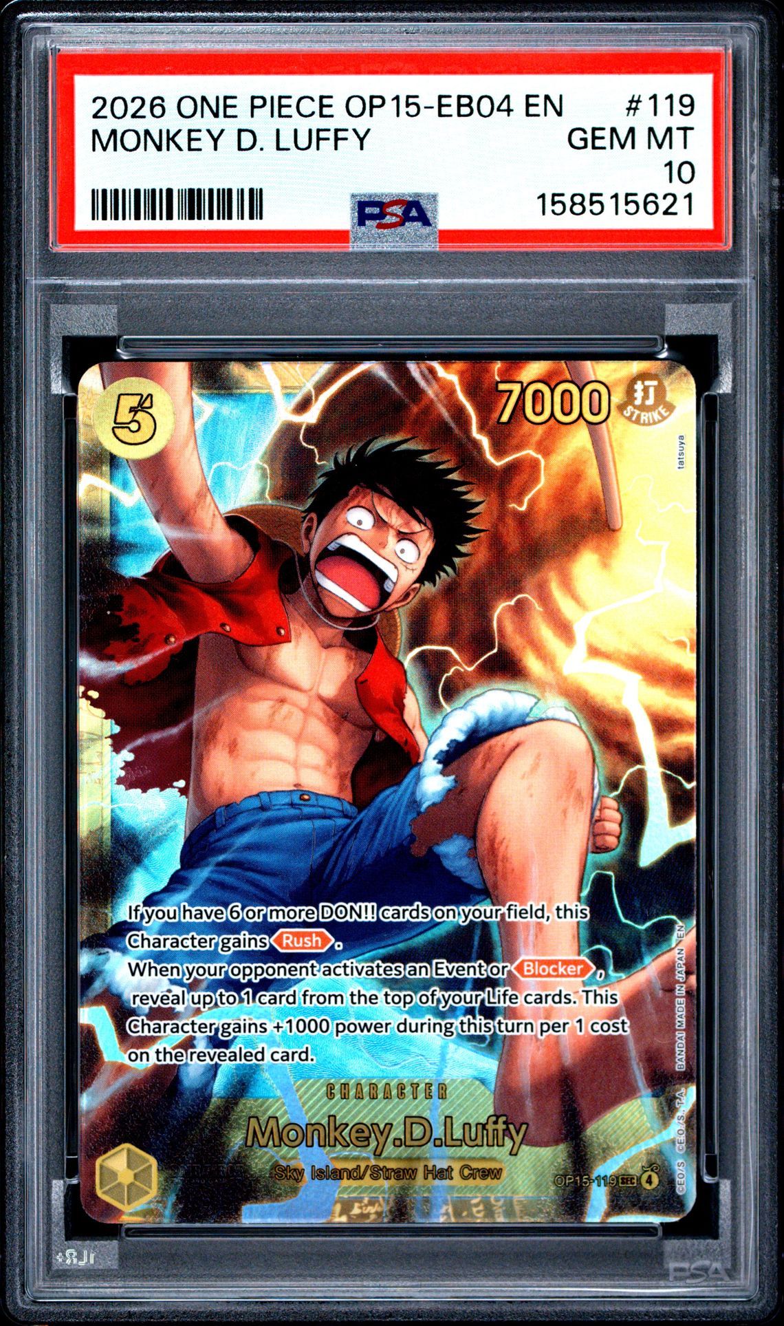 2026 One Piece Op15-Eb04-Adventure On Kami's Island Monkey D. Luffy #119 Gem Mt 10 front