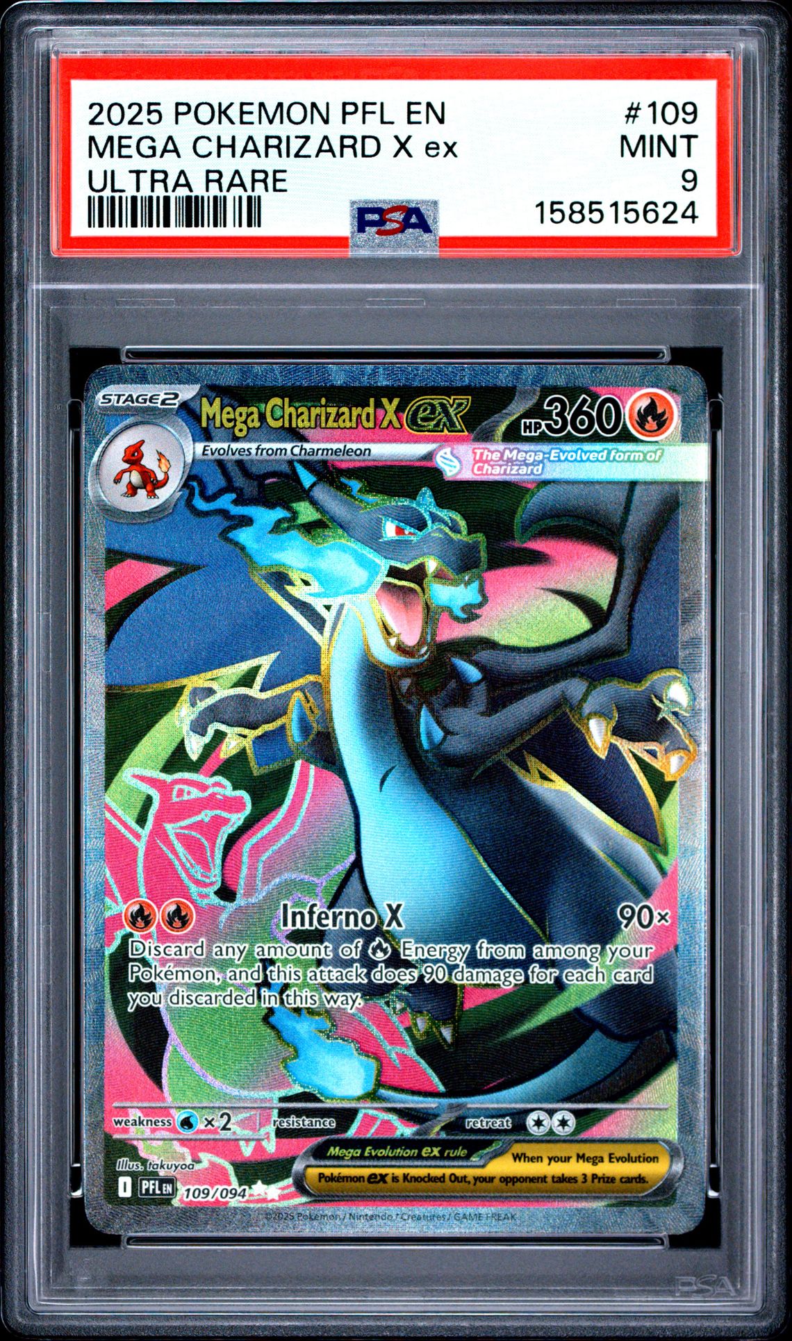 2025 Pokemon Pfl En-Phantasmal Flames Mega Charizard X Ex #109 (Ultra Rare) Mint 9 front