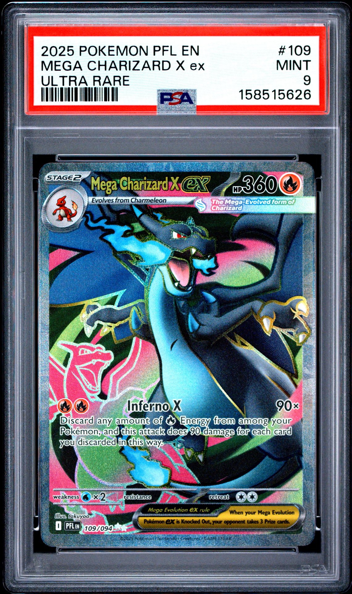 2025 Pokemon Pfl En-Phantasmal Flames Mega Charizard X Ex #109 (Ultra Rare) Mint 9 front