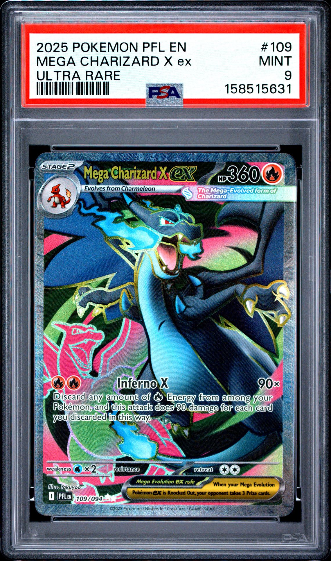 2025 Pokemon Pfl En-Phantasmal Flames Mega Charizard X Ex #109 (Ultra Rare) Mint 9 front