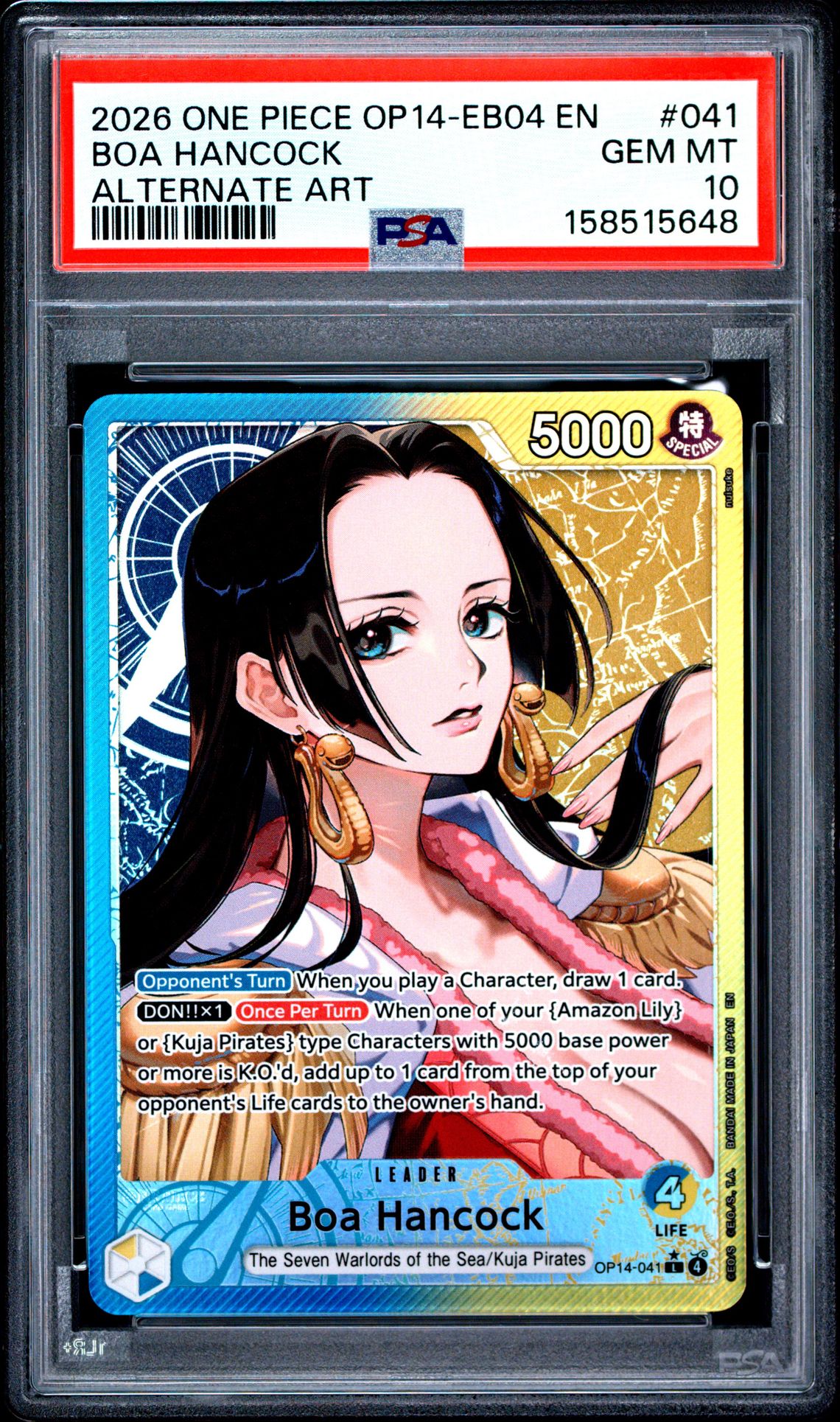 2026 One Piece Op14-Eb04-The Azure Sea's Seven Boa Hancock #041 (Alternate Art) Gem Mt 10 front