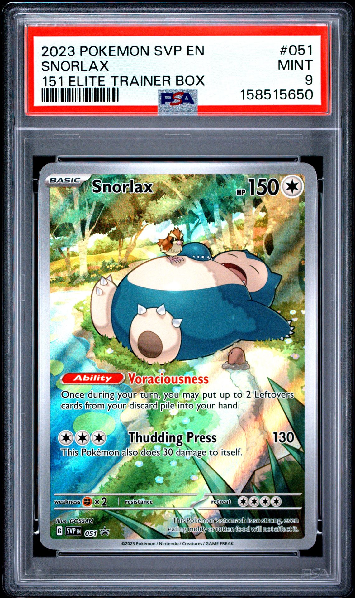 2023 Pokemon Svp En-Sv Black Star Promo Snorlax #051 (151 Elite Trainer Box) Mint 9 front