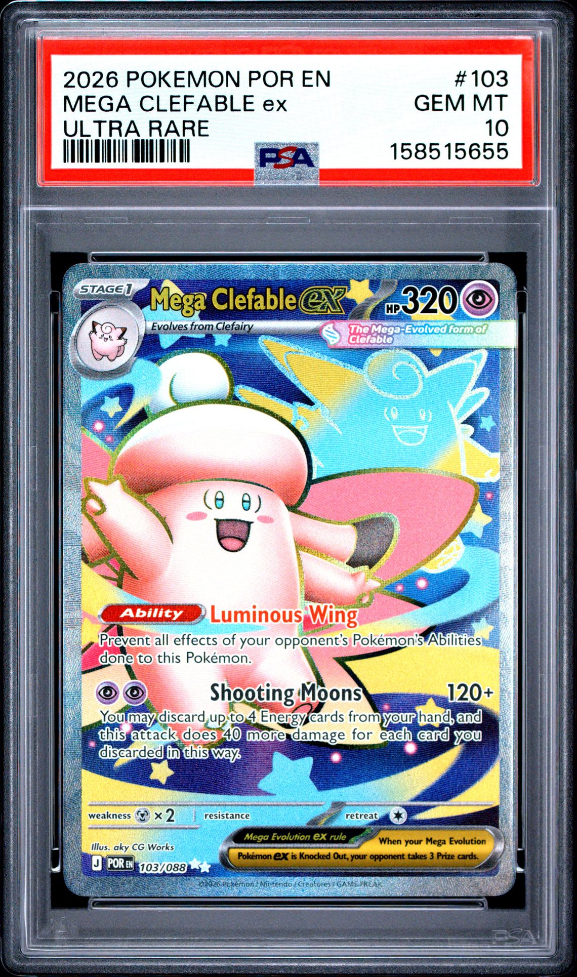 2026 Pokemon Por En-Perfect Order Mega Clefable Ex #103 (Ultra Rare) Gem Mt 10 front